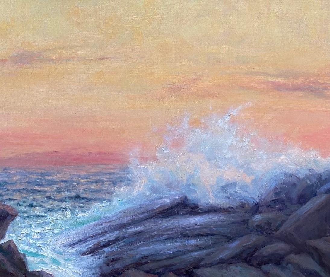 Sunset Serenade, paysage marin impressionniste original de 24 x 30 cm - Painting de Laura Paray