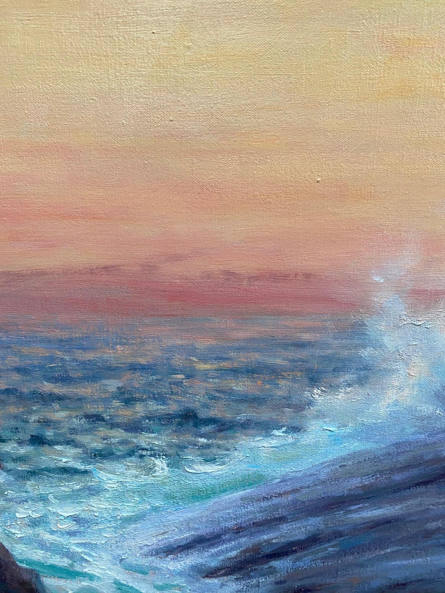 Sunset Serenade, paysage marin impressionniste original de 24 x 30 cm - Impressionnisme Painting par Laura Paray
