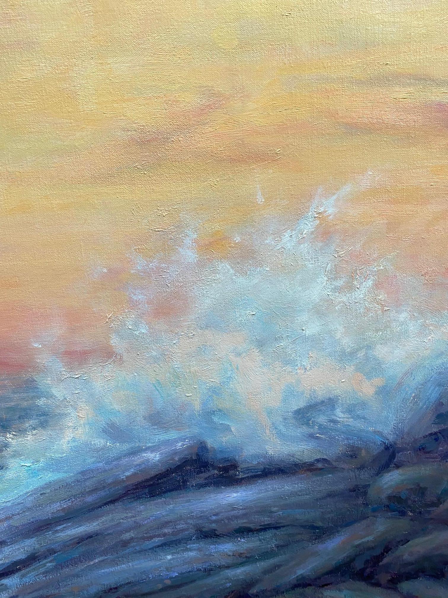 Sunset Serenade, paysage marin impressionniste original de 24 x 30 cm - Marron Landscape Painting par Laura Paray