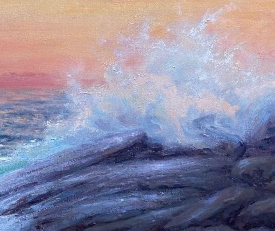 Sunset Serenade, paysage marin impressionniste original de 24 x 30 cm en vente 1