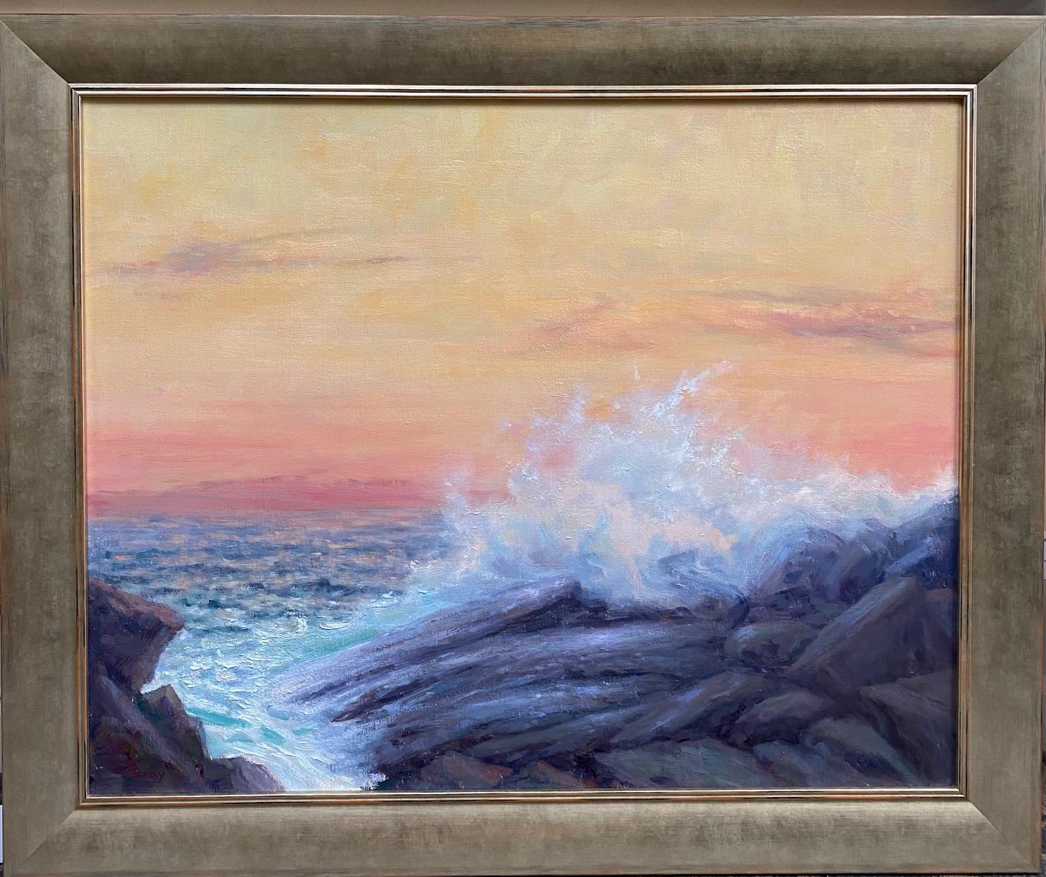 Serenata al tramonto, paesaggio marino impressionista originale 24x30