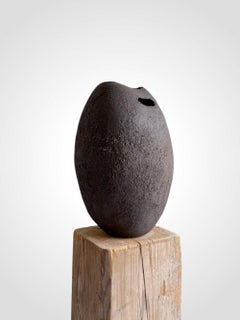 Black Ceramic Sculpture with Texture, 2025 - 'Bucket'