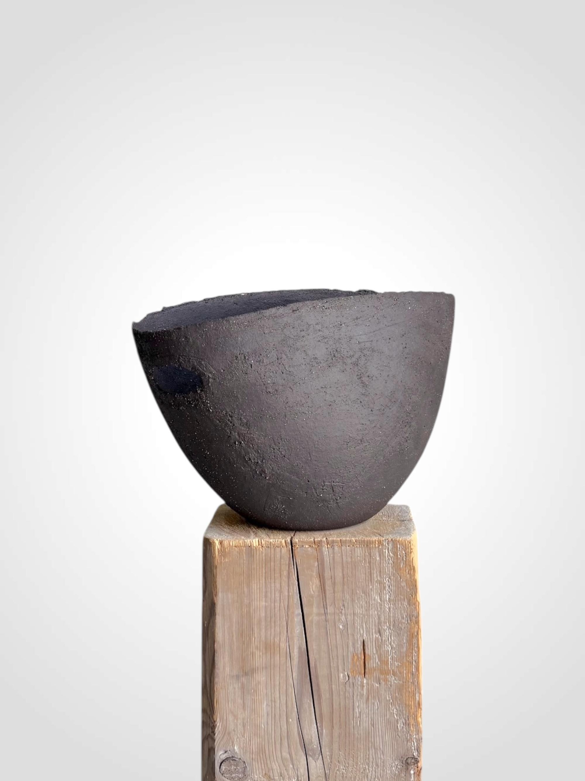 Dark Ceramic Sculpture with Texture, 2025 - 'Coal scuttle' For Sale 4