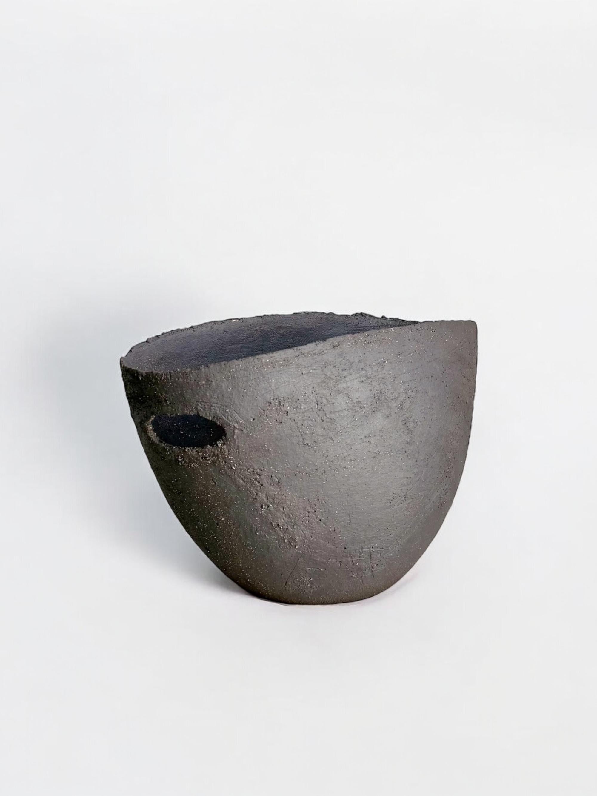 Dark Ceramic Sculpture with Texture, 2025 - 'Coal scuttle' For Sale 5
