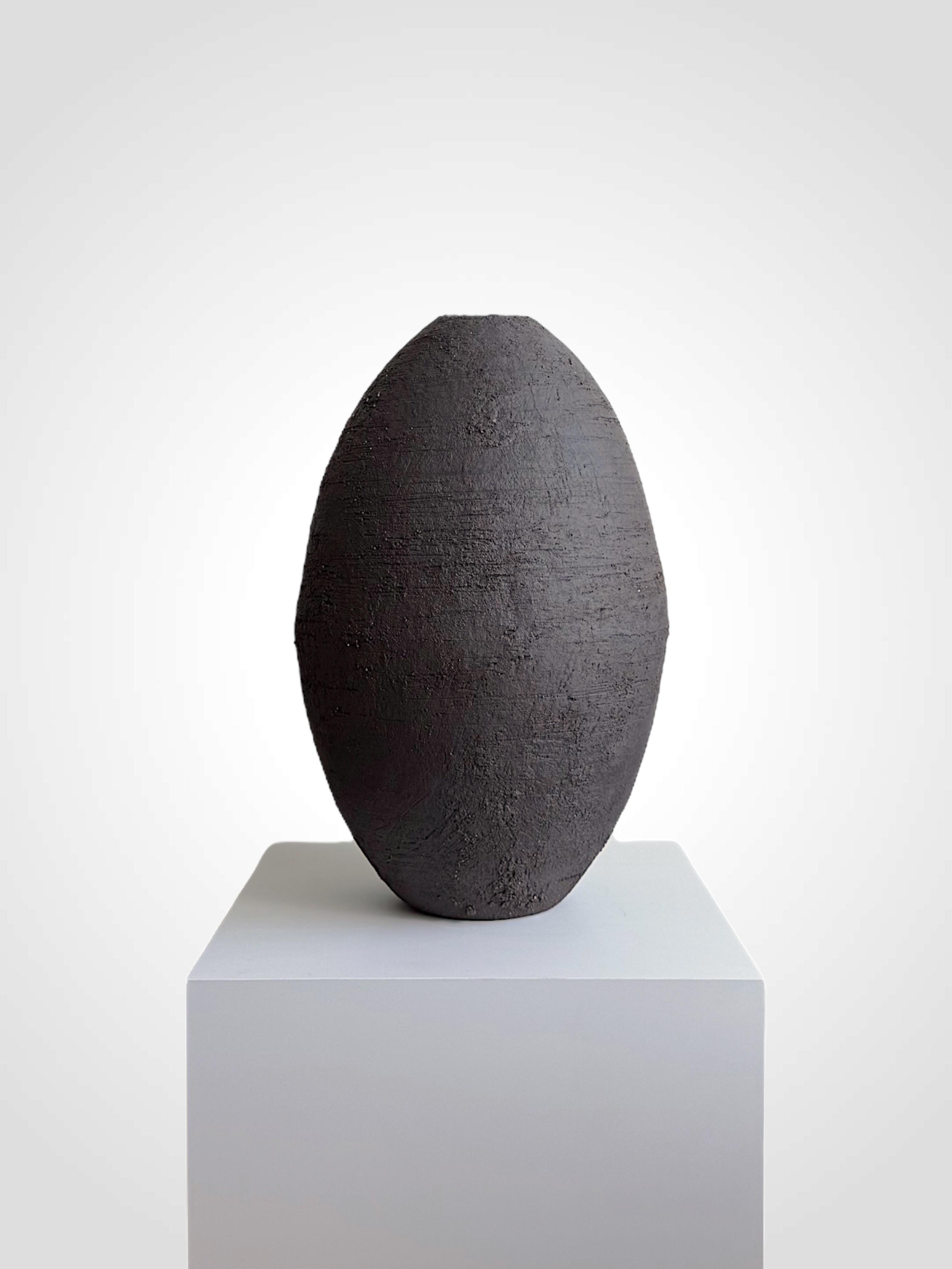 Dark Ceramic Sculpture with Texture, Laura Pasquino 'Jar' For Sale 9