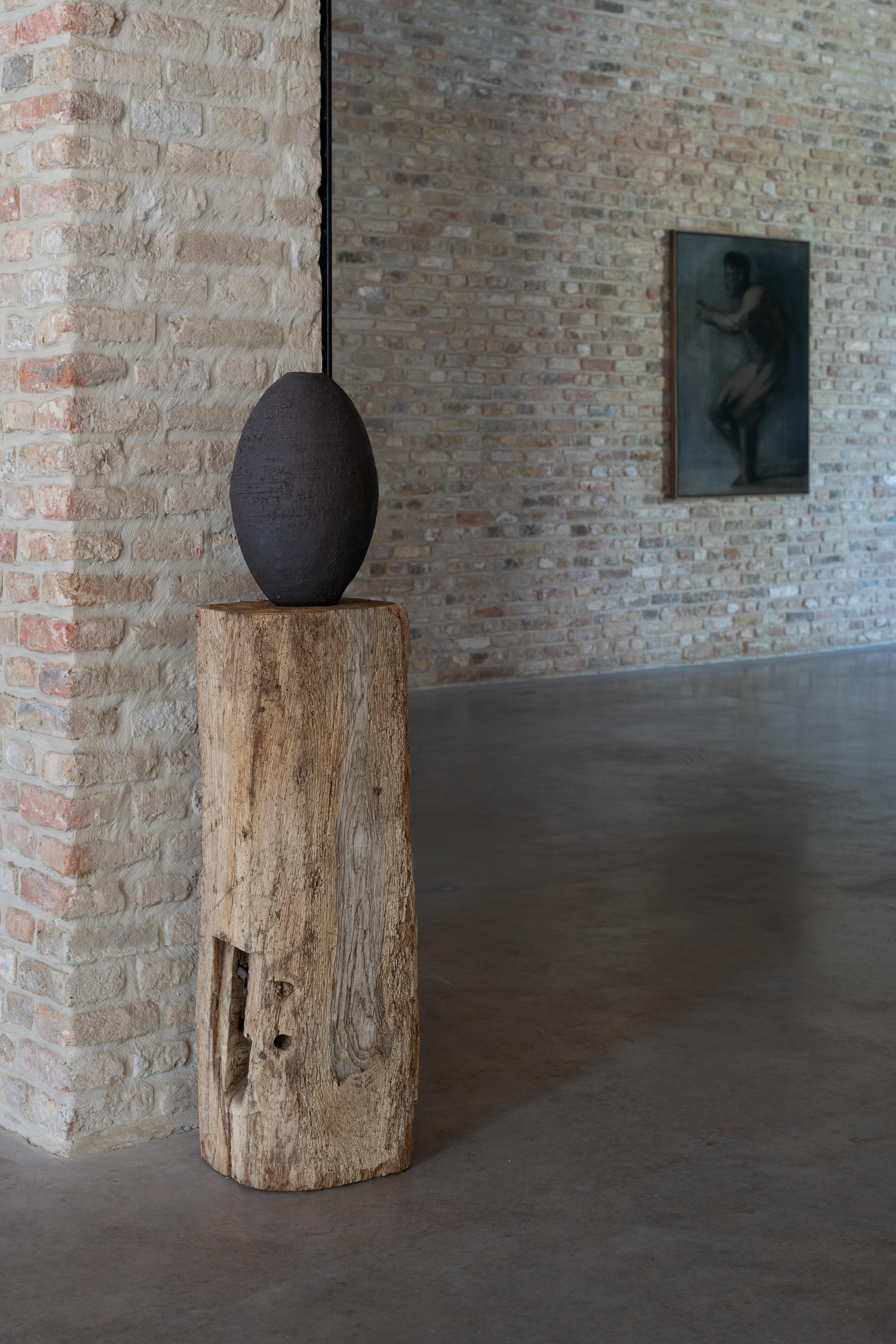 Dark Ceramic Sculpture with Texture, Laura Pasquino 'Jar' For Sale 1