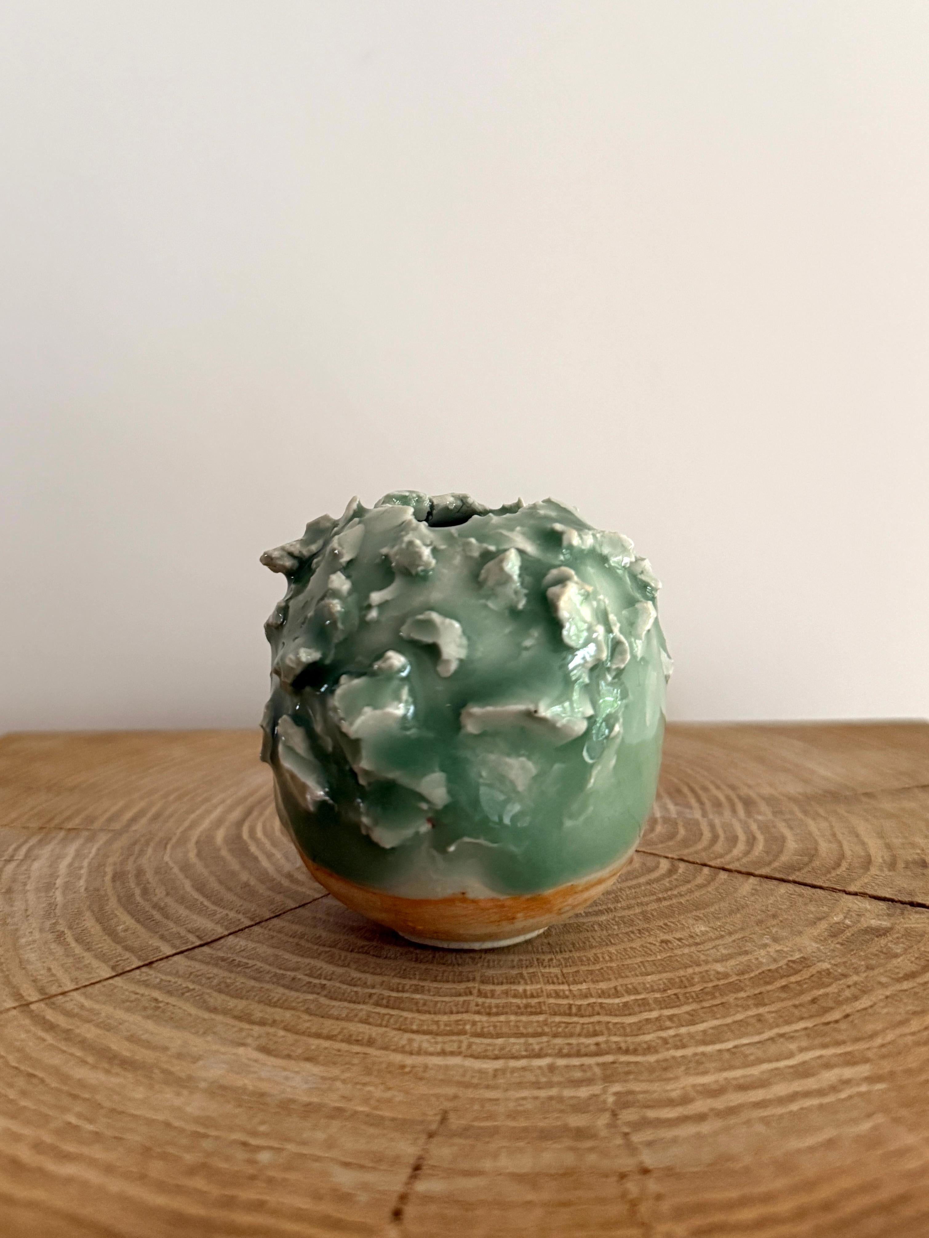 Miniature Ceramic Sculpture with Texture, Laura Pasquino - 'Celadon 1' For Sale 5