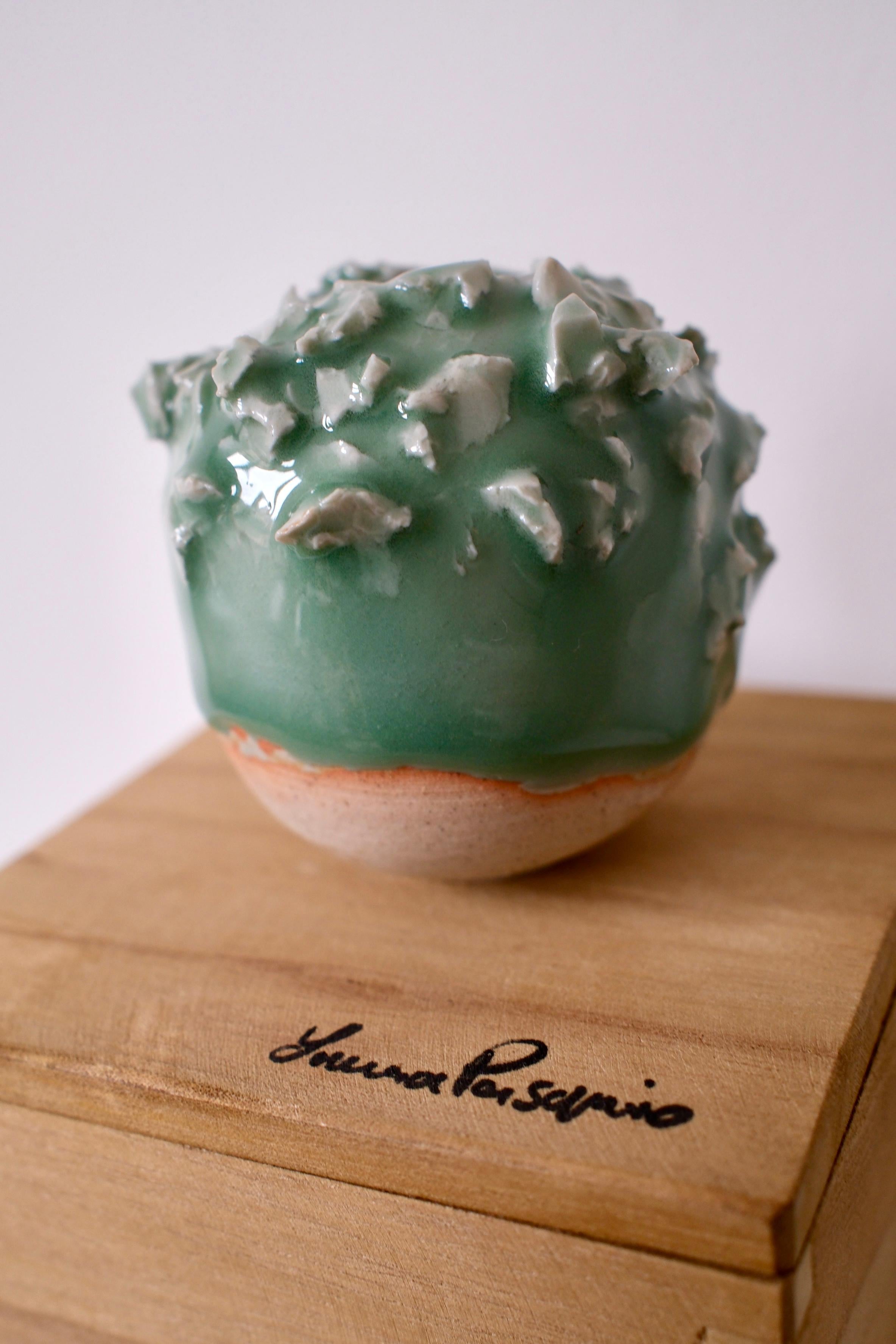 Miniature Ceramic Sculpture with Relief Glaze, Laura Pasquino – Celadon 1 For Sale 2