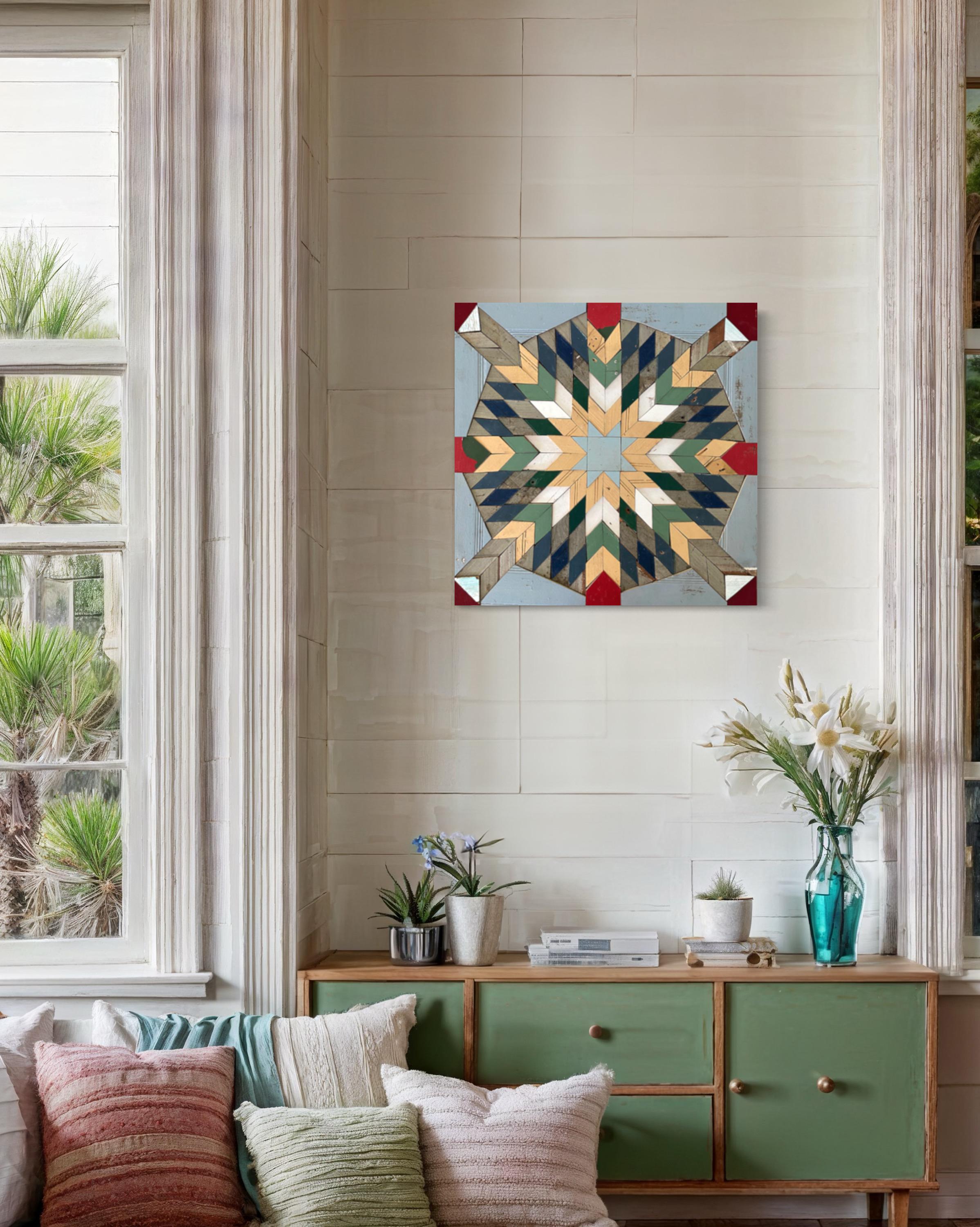Tutte le direzioni puntano in quella direzione - Wood Contemporary Artwork di Laura Petrovich Cheney - Painting Astrattismo geometrico di Laura Petrovich-Cheney