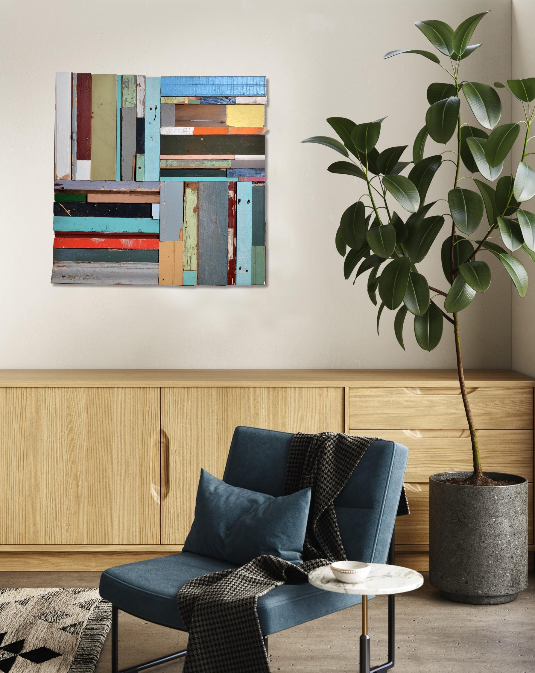 Colori vivaci disposti in rettangoli audaci formano un'opera d'arte di grande impatto. Con una dimensione di 92 x 92, questo pezzo esplora le diverse dimensioni e forme possibili nell'umile rettangolo. La sua texture accattivante e le sue tonalità