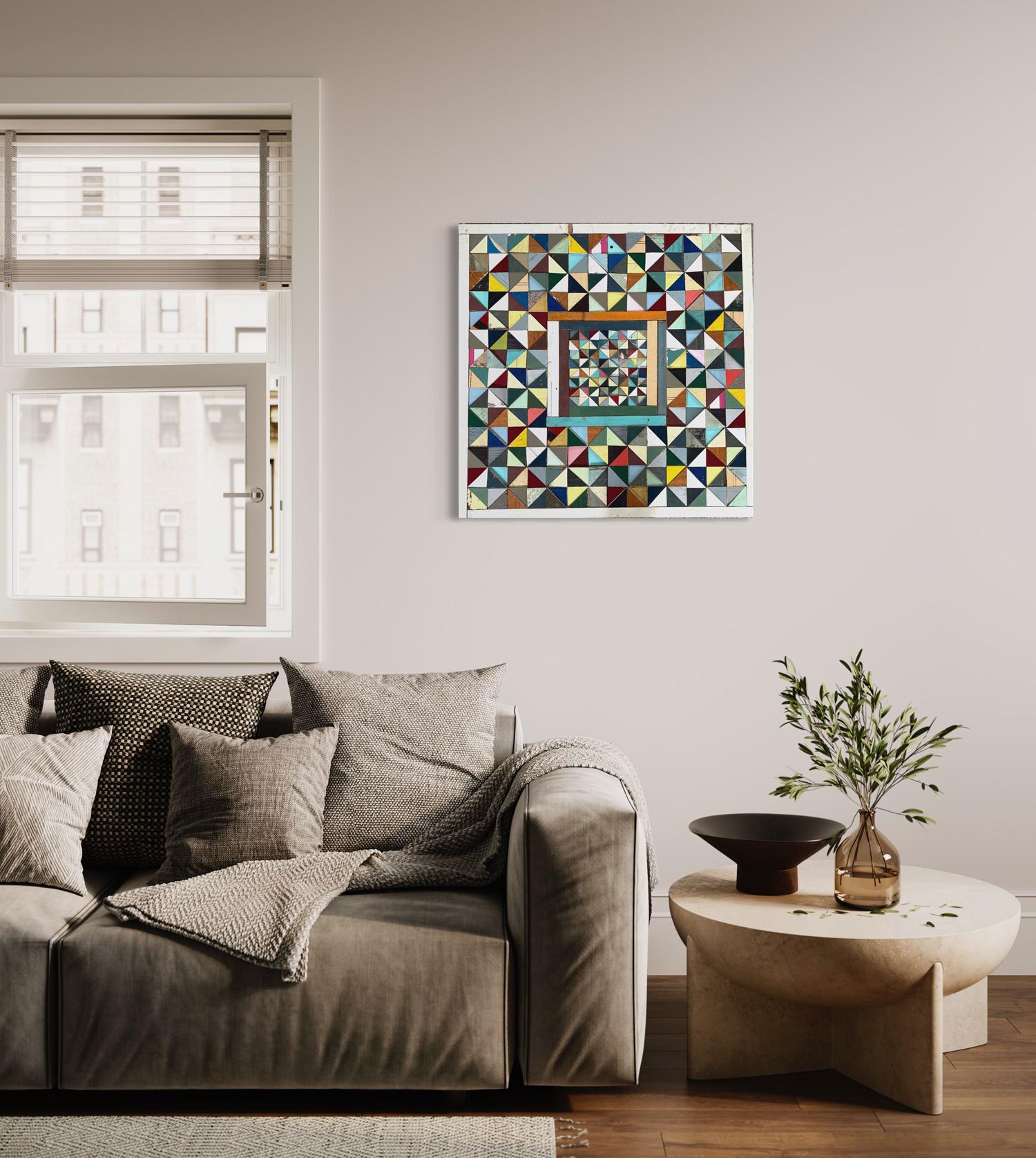 Equational by Laura Petrovich Cheney Contemporary Geometric Wood Artwork - Brown Abstract Painting by Laura Petrovich-Cheney