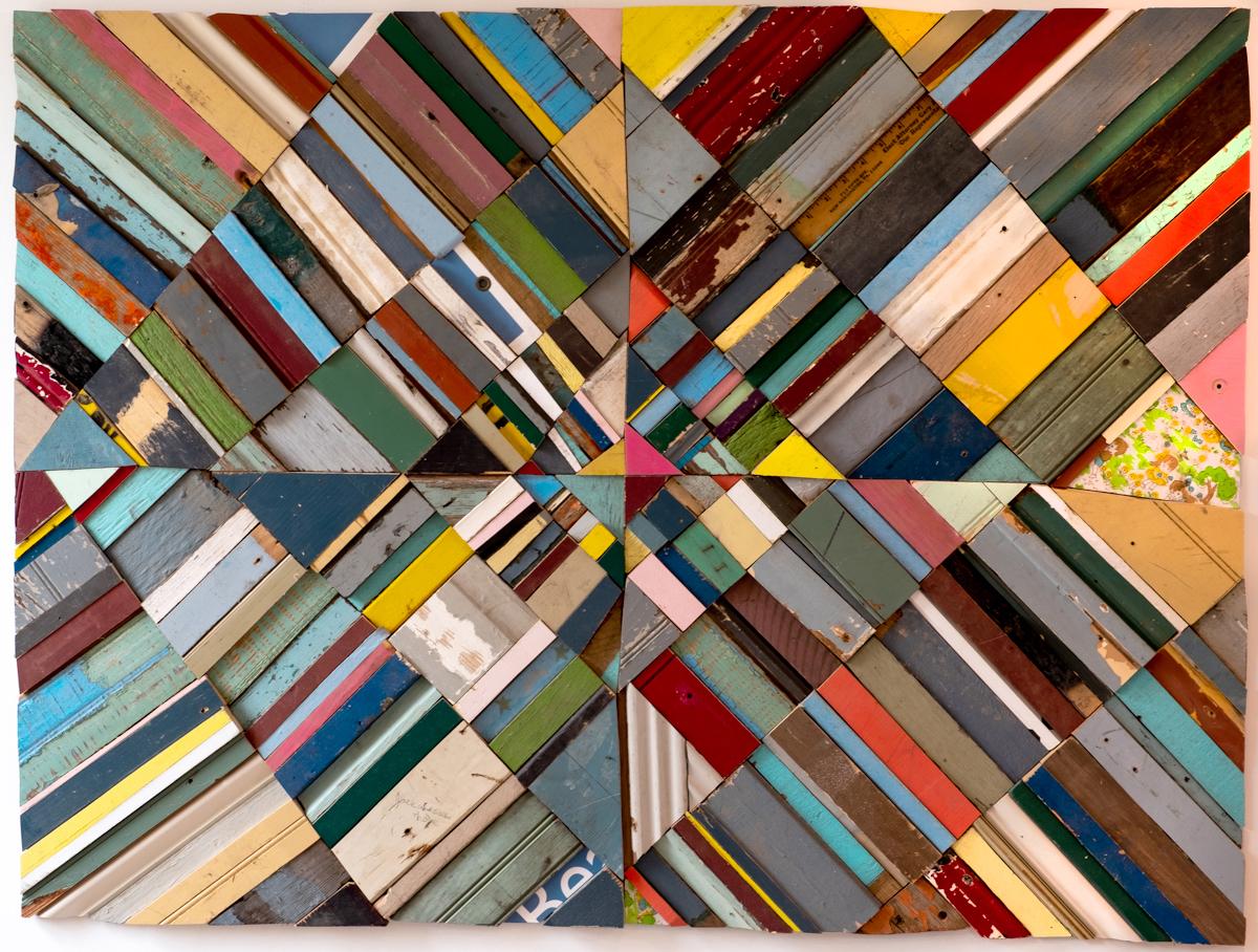 Measure Up di Laura Petrovich Cheney - opera d'arte geometrica contemporanea in legno - Mixed Media Art di Laura Petrovich-Cheney