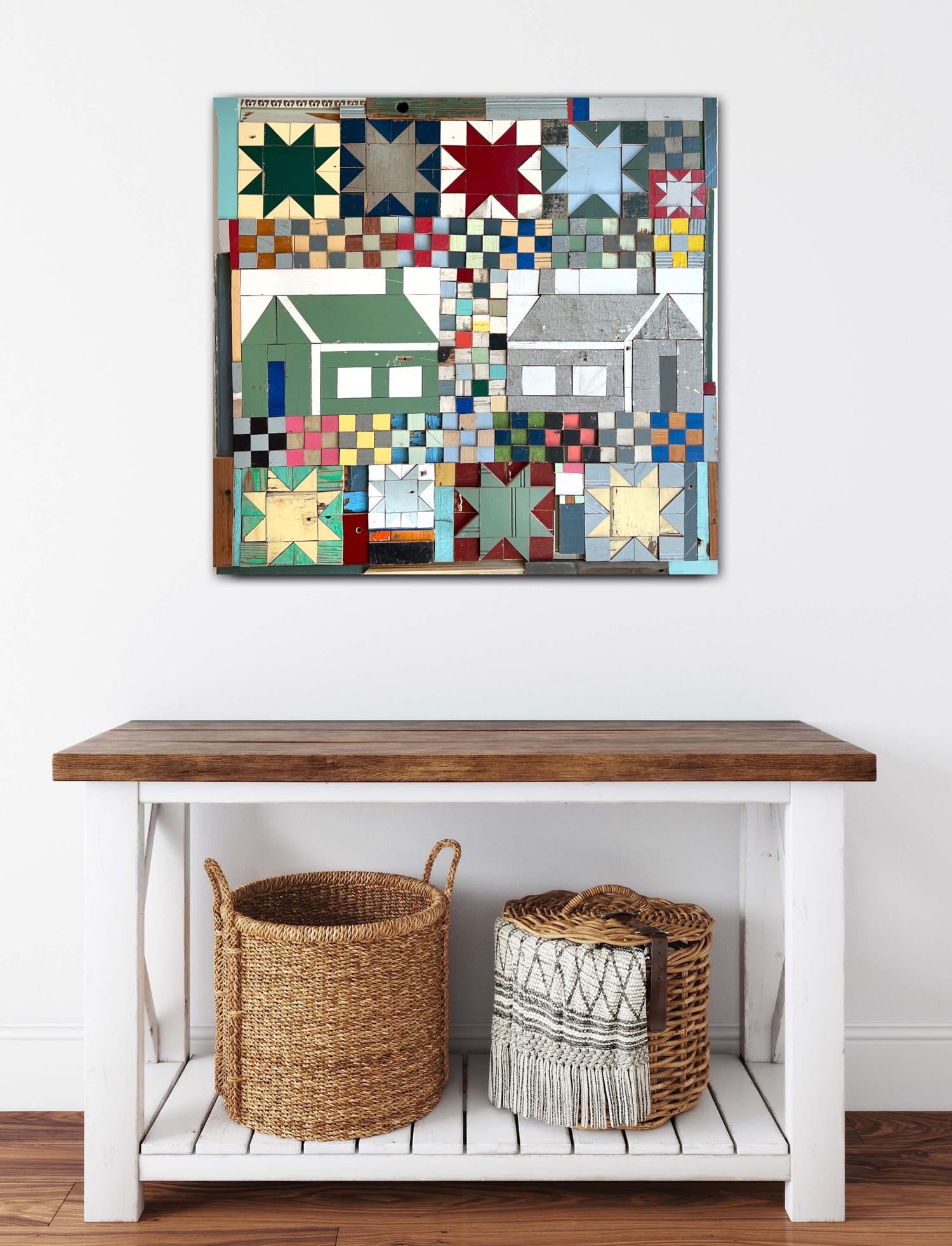 The good Neighbor by Laura Petrovich Cheney Contemporary Geometric Wood Artwork - Abstract Geometric Mixed Media Art by Laura Petrovich-Cheney