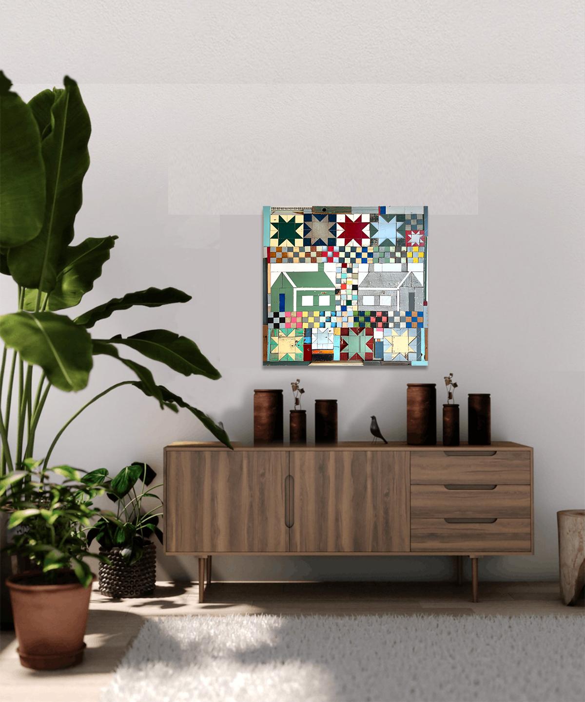 The good Neighbor by Laura Petrovich Cheney Contemporary Geometric Wood Artwork For Sale 2