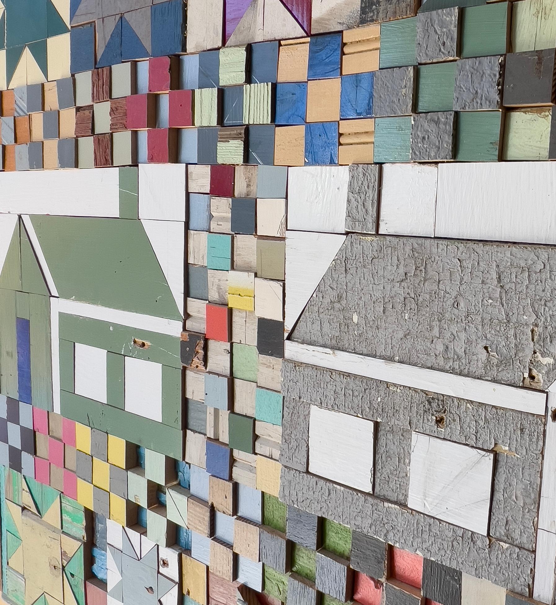 The good Neighbor by Laura Petrovich Cheney Contemporary Geometric Wood Artwork For Sale 3