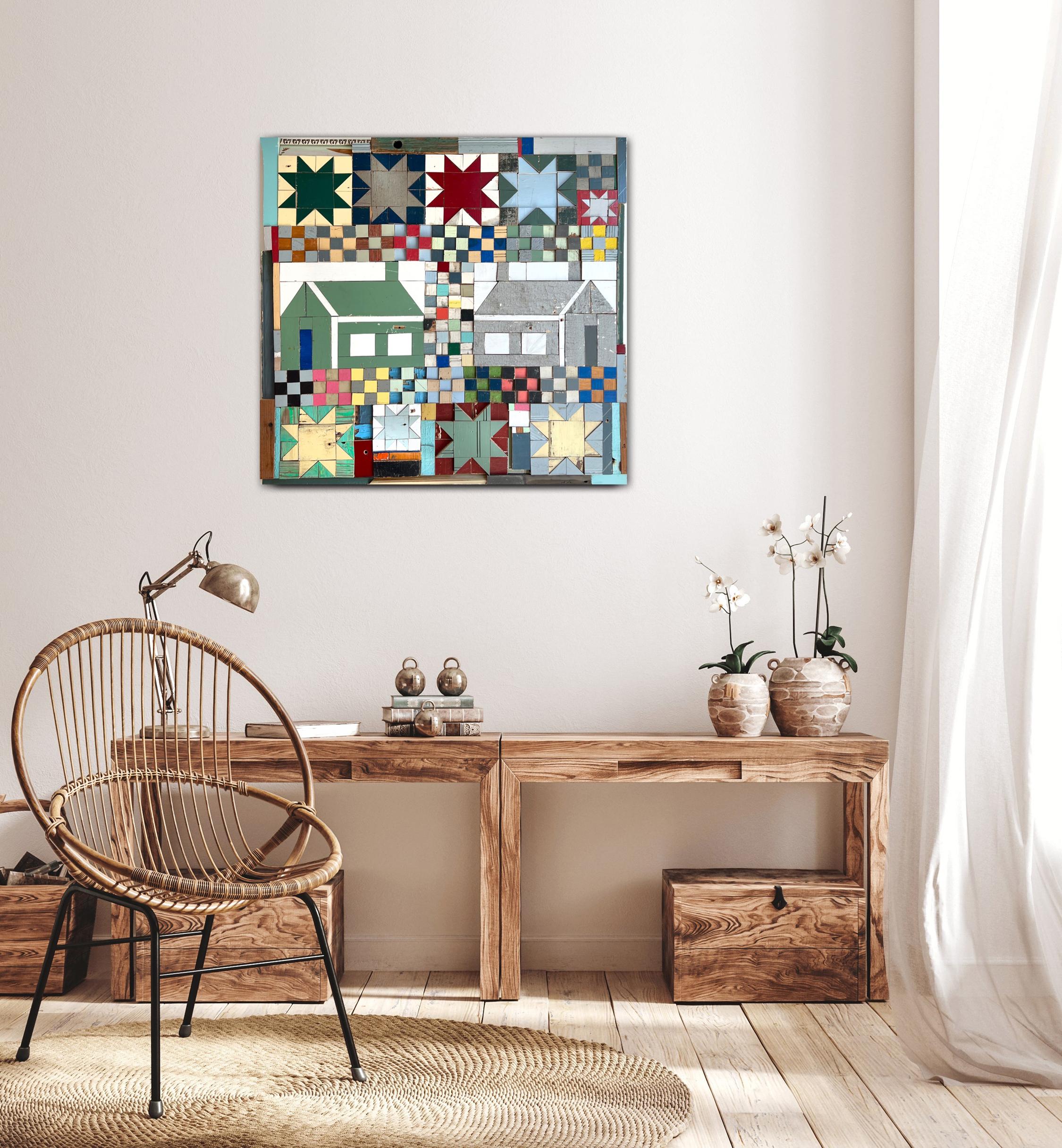 El buen vecino by Laura Petrovich Cheney Obra de Arte Contemporánea Geométrica en Madera en venta 5
