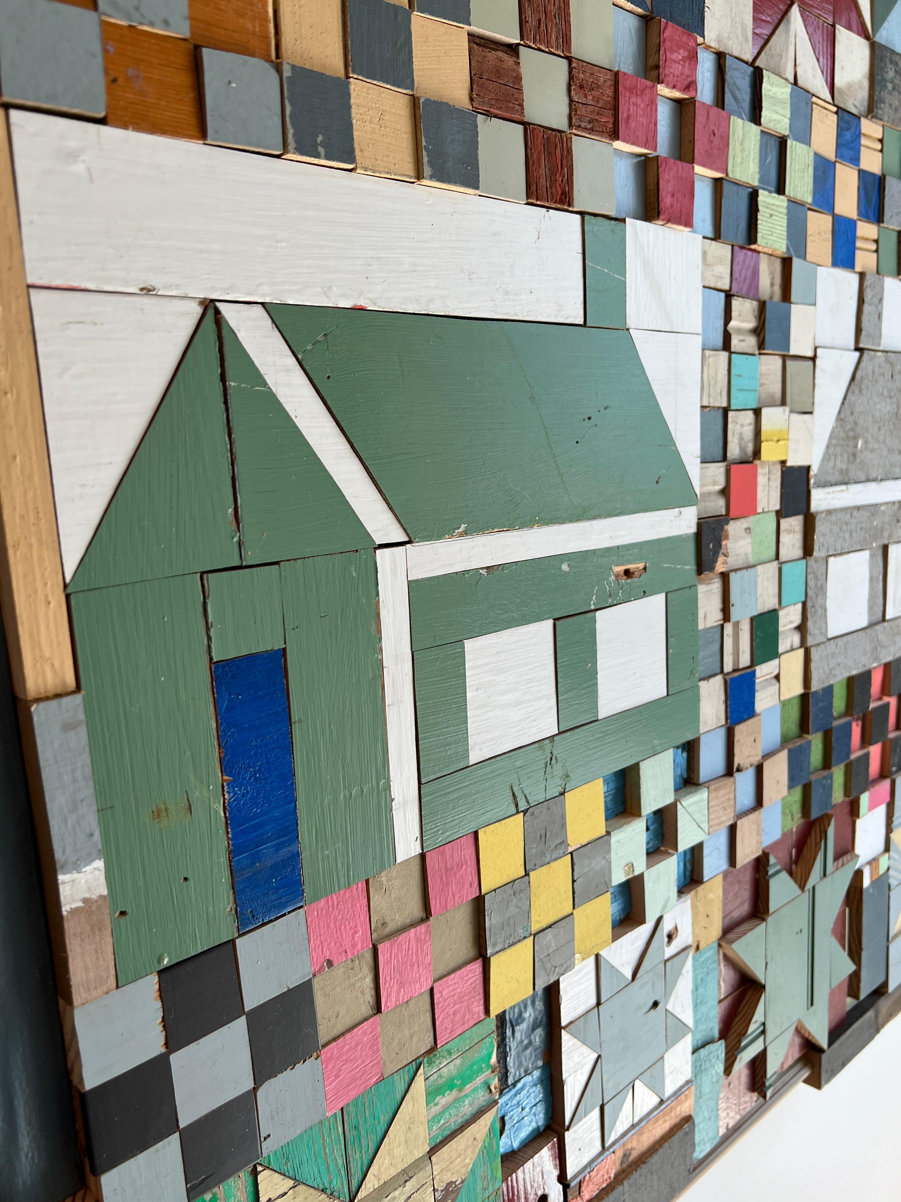 The good Neighbor by Laura Petrovich Cheney Contemporary Geometric Wood Artwork For Sale 6