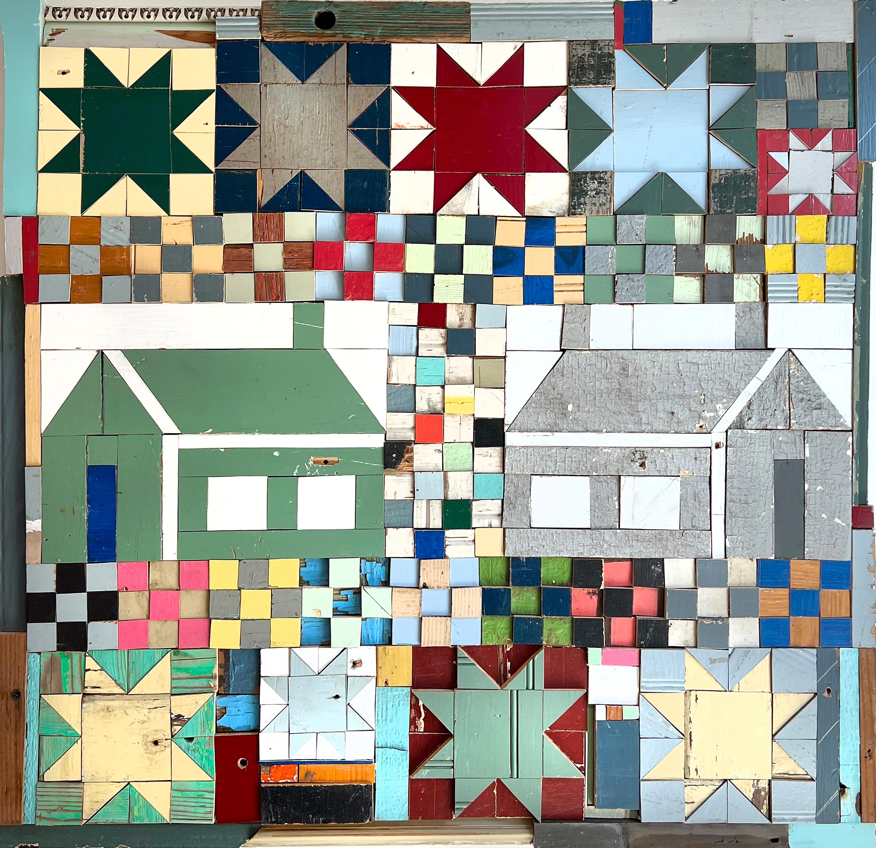 The good Neighbor by Laura Petrovich Cheney Contemporary Geometric Wood Artwork