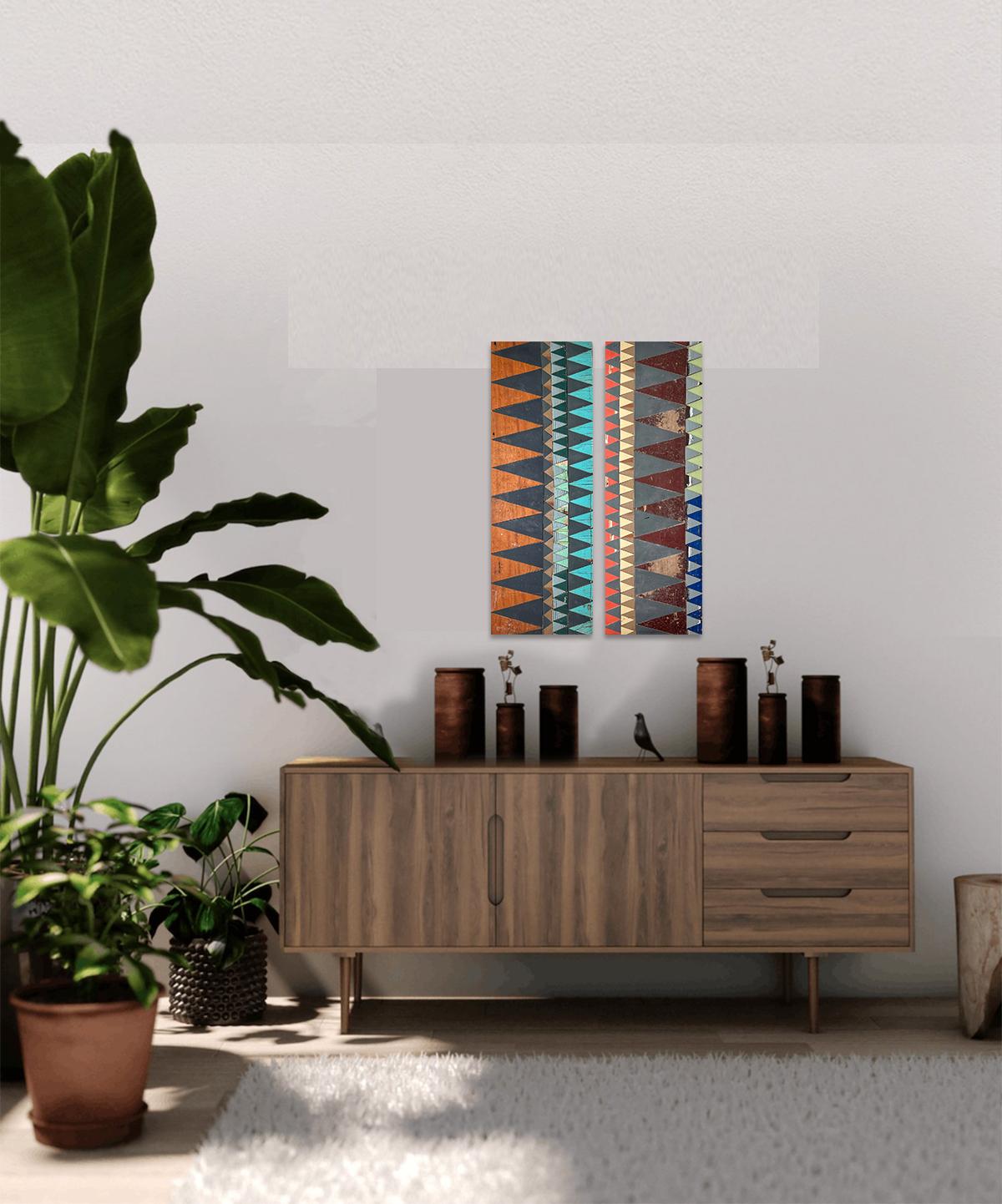 Upstairs and Downstairs by Laura Petrovich Cheney Contemporary Wood Artwork - Abstract Geometric Painting by Laura Petrovich-Cheney