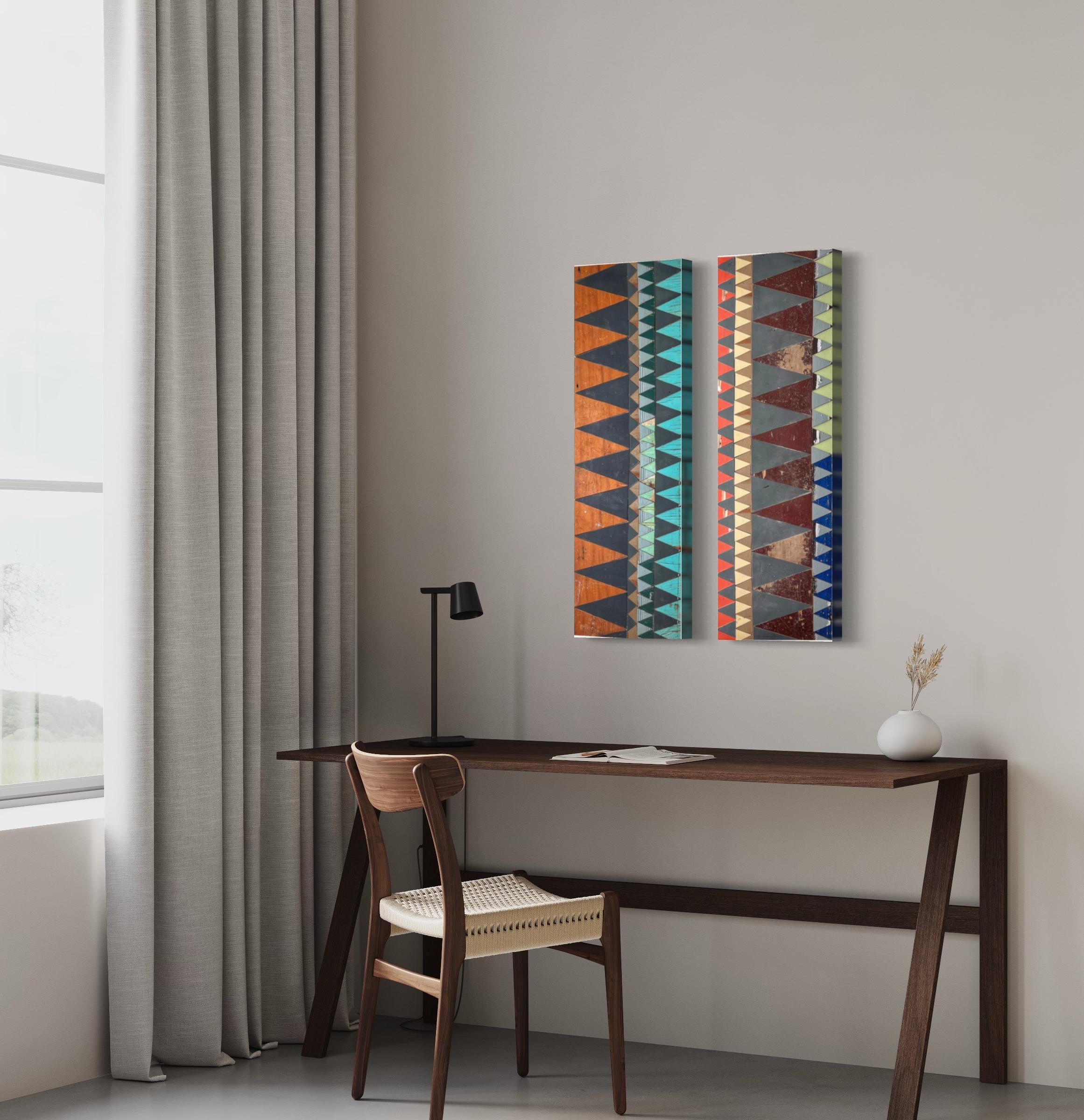 Upstairs and Downstairs by Laura Petrovich Cheney Contemporary Wood Artwork For Sale 1