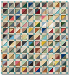 Sunshine and Shadow - Reclaimed Colorful Wood Square Wall Sculpture, 2024