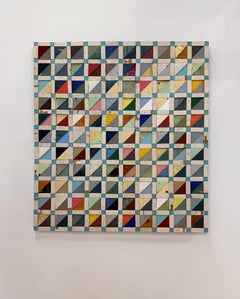 Sunshine and Shadow - Reclaimed Colorful Wood Square Wall Sculpture, 2024