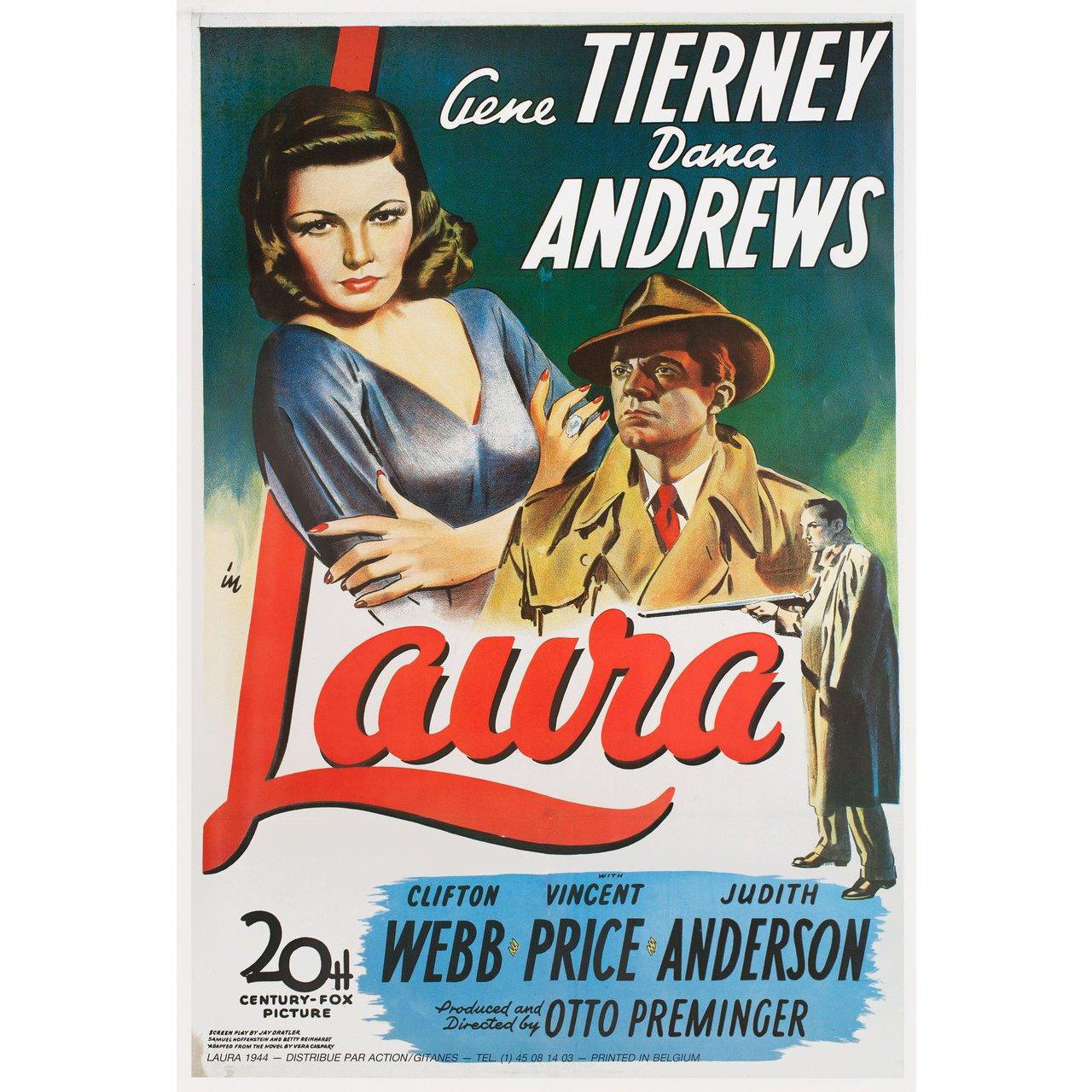 Original 1990s re-release Belgian B1 poster for the 1944 film Laura directed by Otto Preminger with Gene Tierney / Dana Andrews / Clifton Webb / Vincent Price. Very Good-Fine condition, rolled. Please note: the size is stated in inches and the