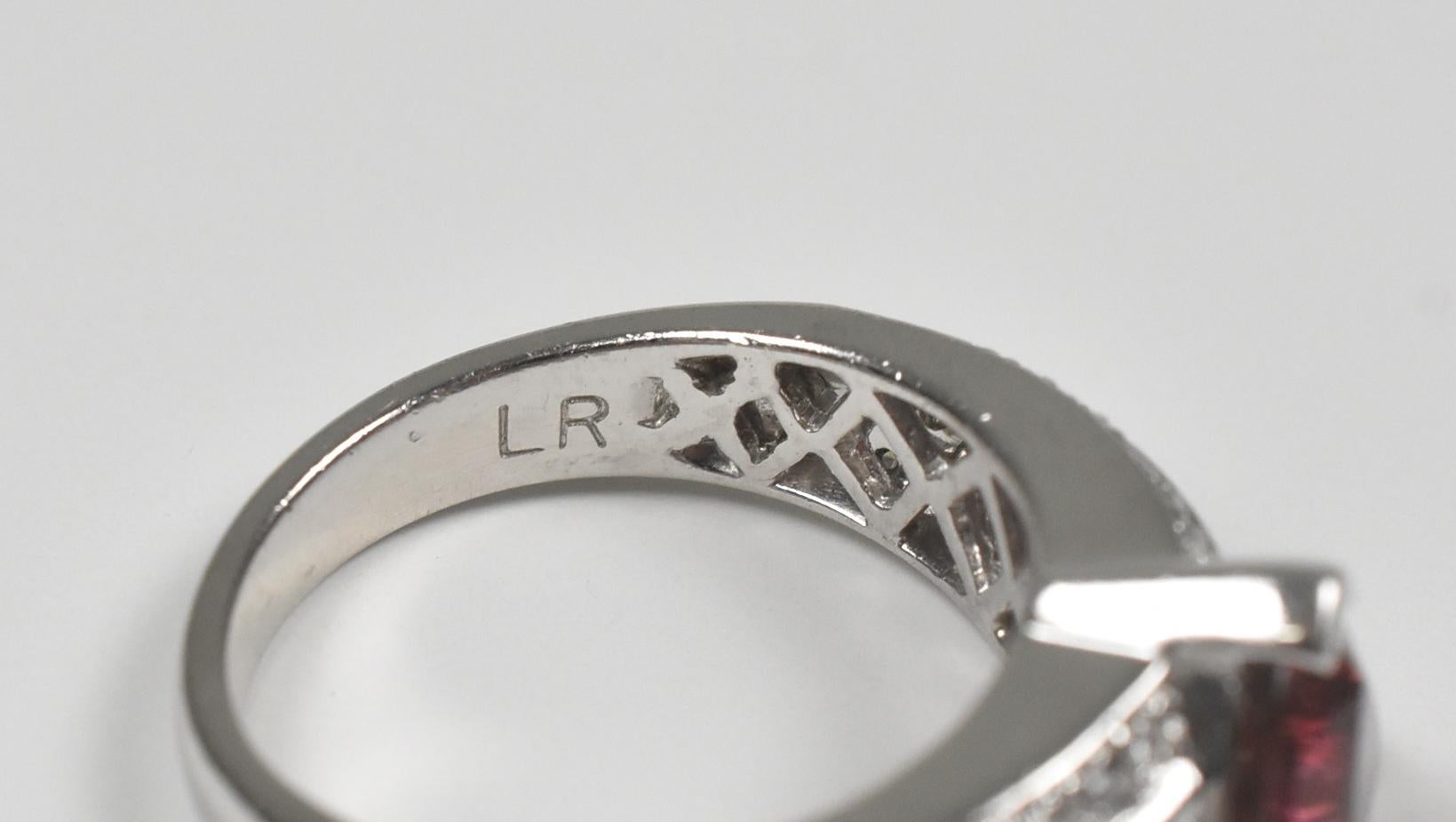 North American Laura Ramsey Ladies Platinum Rubellite Tourmaline and Diamond Ring