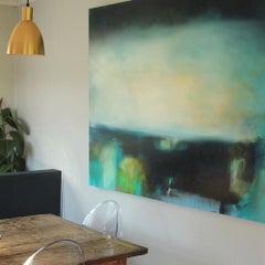 Land Lines, un paesaggio astratto originale, pittura a olio blu, arte semi-astratta