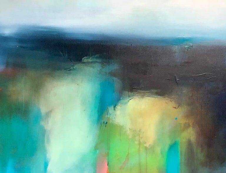 Laura Rich Land Lines An Original Abstract Landscape Blue Oil
