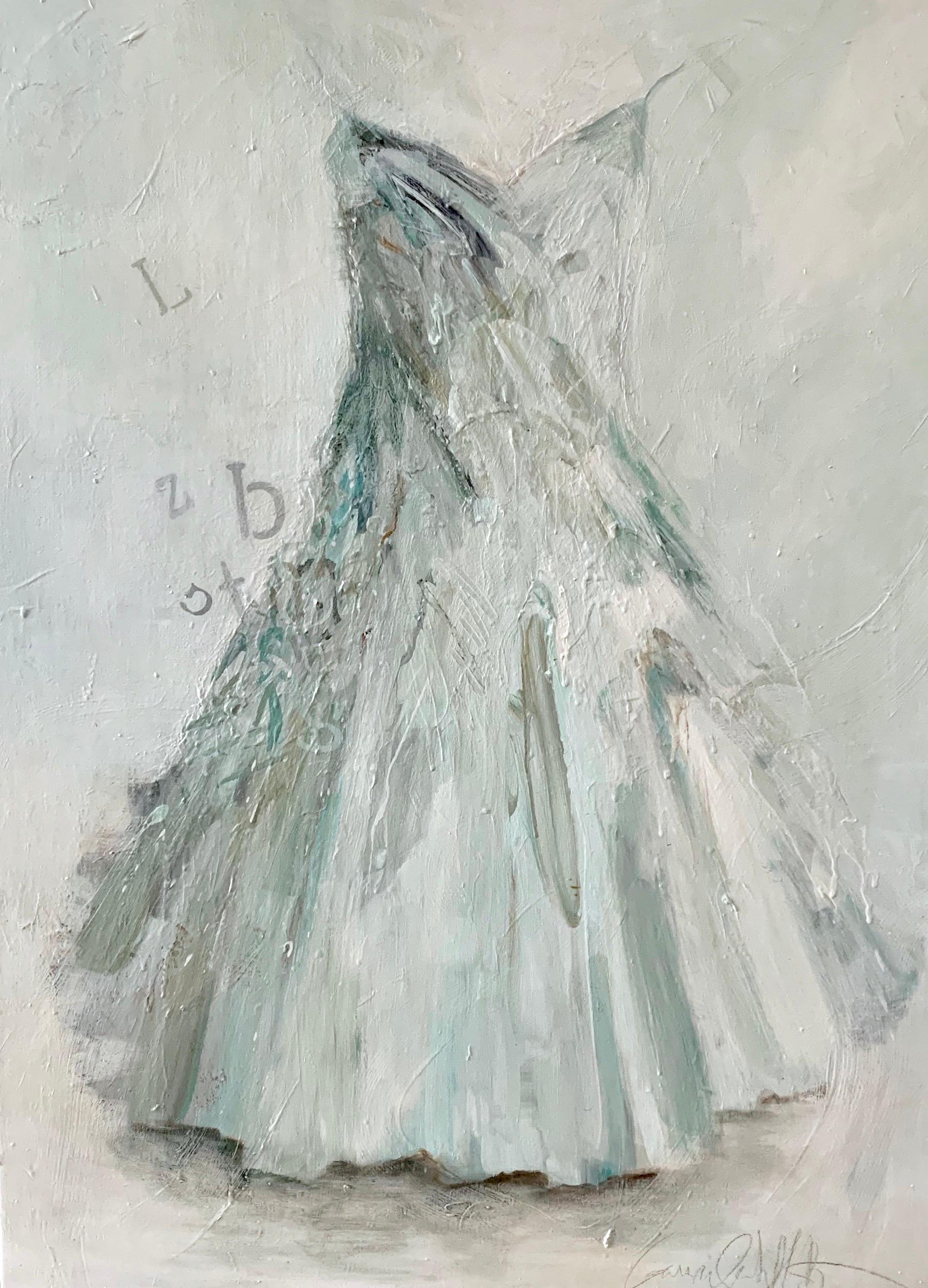 Laura Schiff Bean Figurative Painting - A Few Random Thoughts- dress portrait painting in monochromatic white 