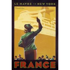 1979 French Line Poster SS France Le Havre to New York Travel