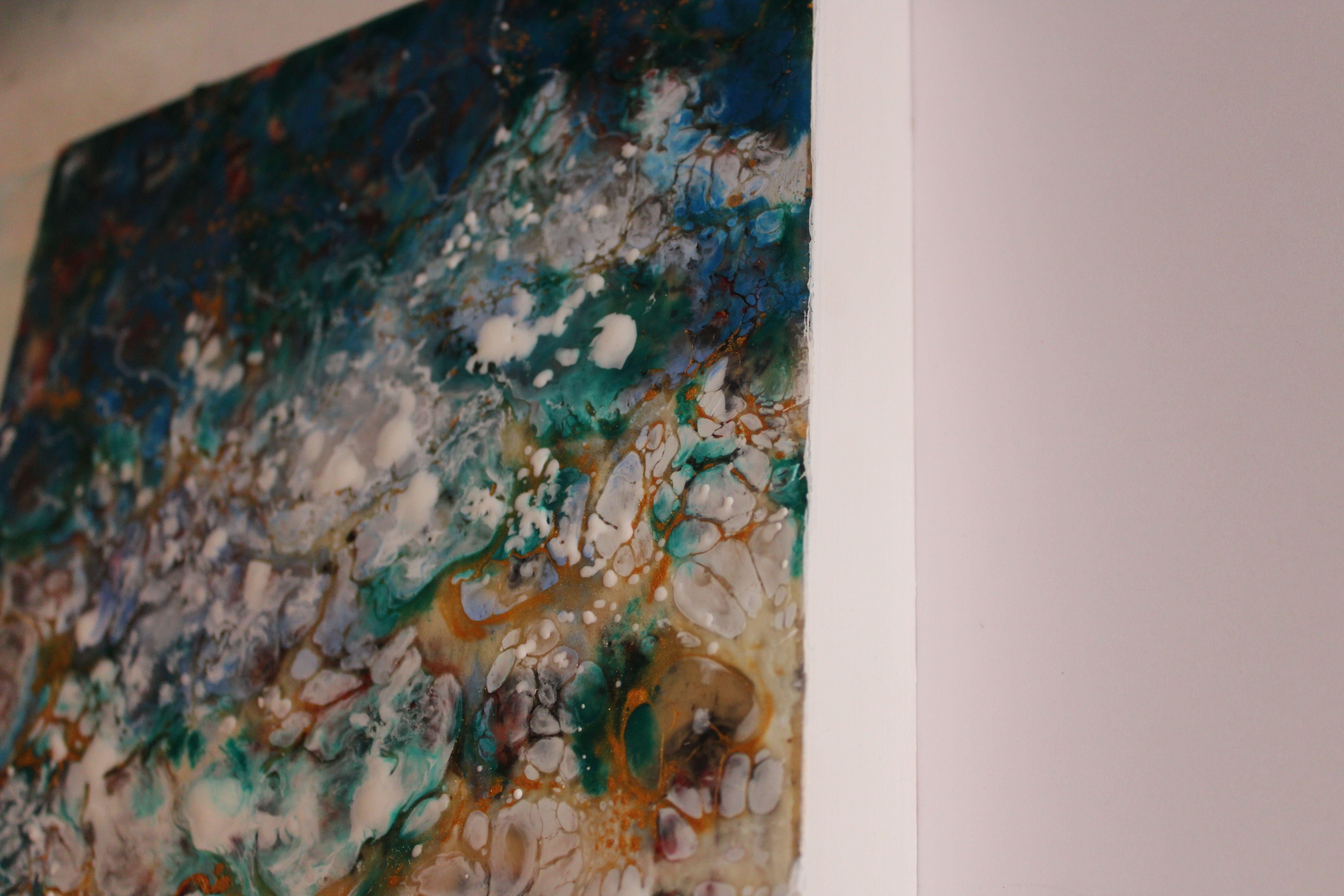 Cette peinture est une encaustique (médium à base de cire d'abeille et de résine dammar) sur un panneau de bois bercé. La peinture fait 8 