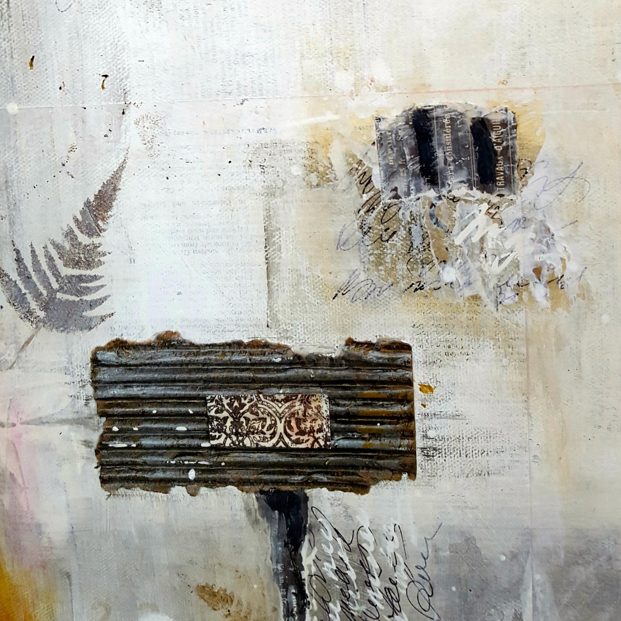 Gracias por ver mis obras. Este cuadro único está realizado en acrílico y técnica mixta, con elementos de collage, acentos de bronce . Hago todo lo posible por representar los colores reales de los cuadros en las fotos, pero a veces se puede