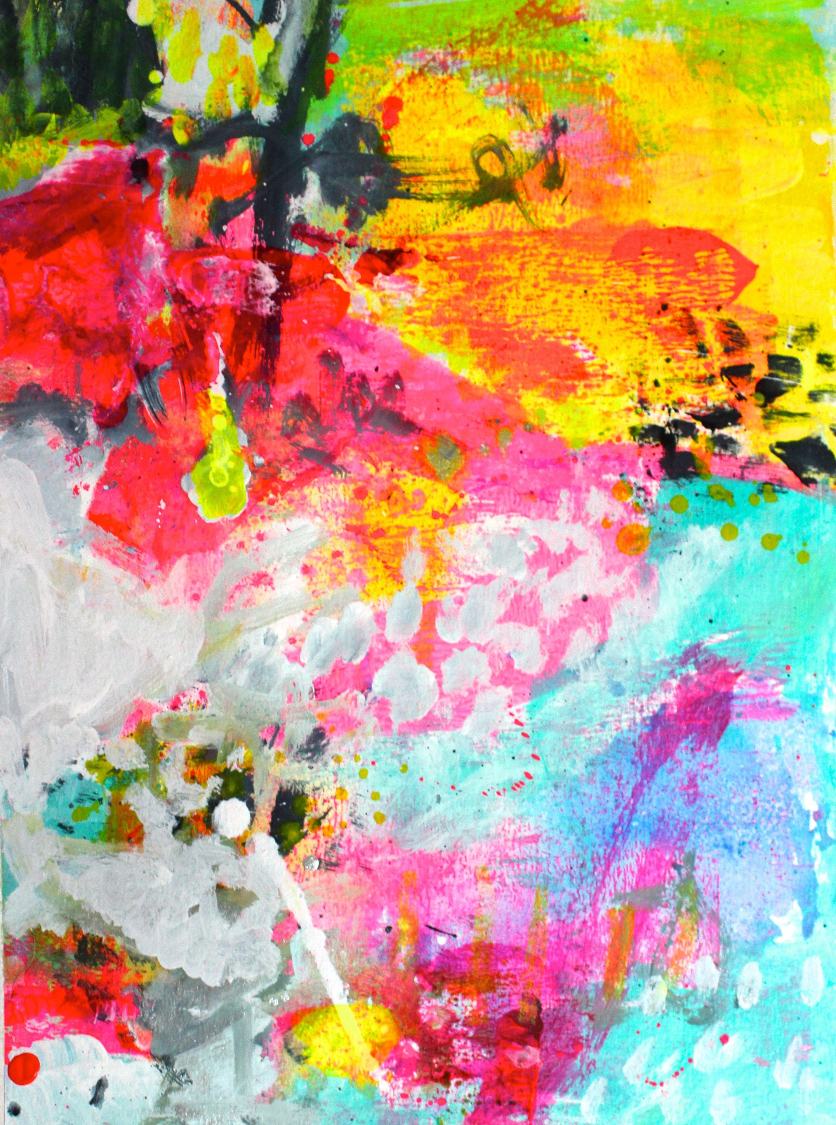 Aves del paraíso 3, Pintura, Acrílico sobre papel - Painting Expresionismo abstracto de Laura Spring