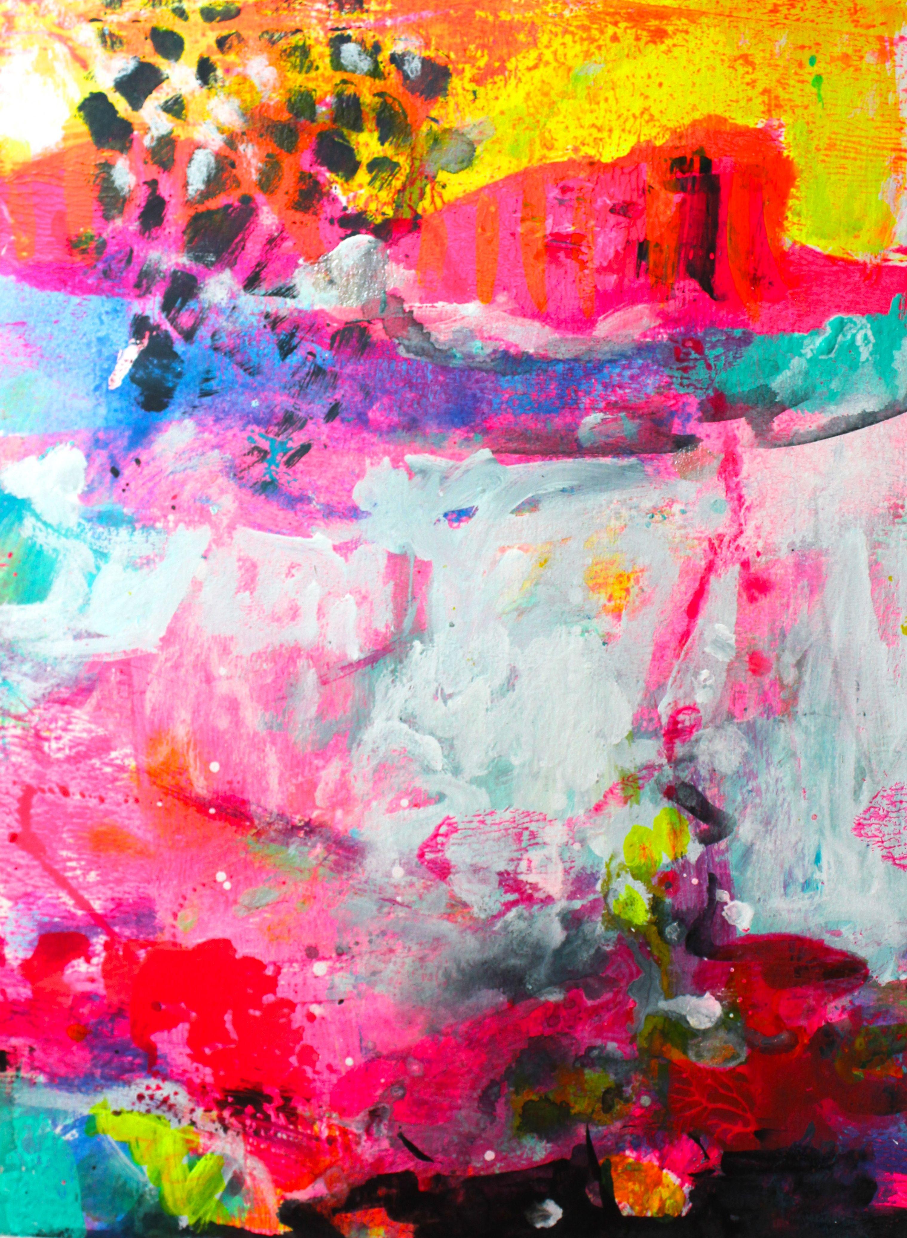 Abstract Painting di Laura Spring - Uccelli del paradiso 5, Pittura, Acrilico su carta