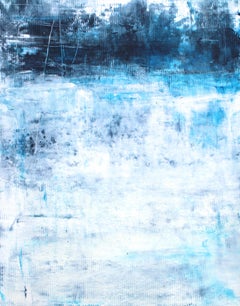 Blaue Landschaft 1, Gemälde, Öl auf Papier