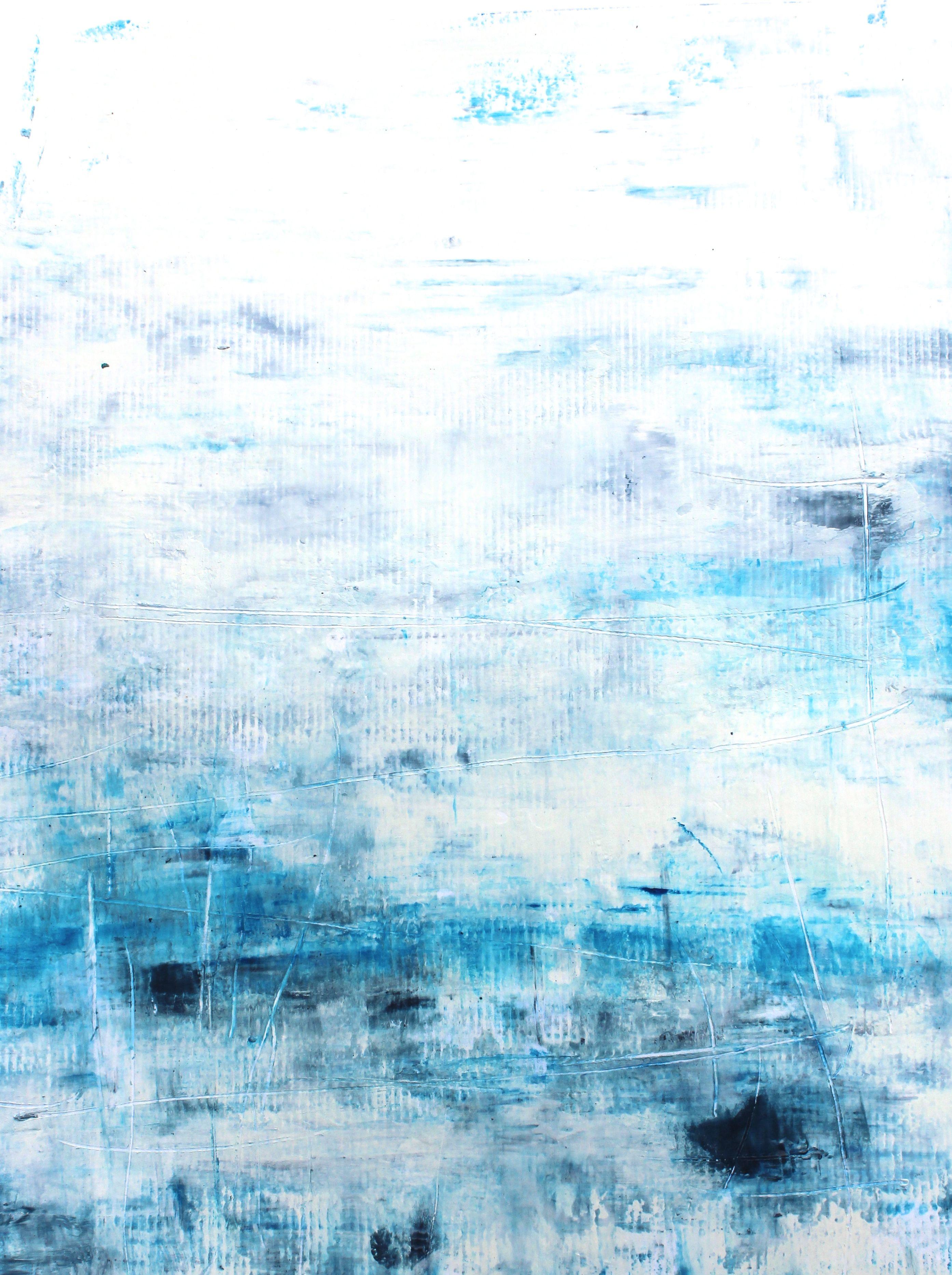Abstract Painting di Laura Spring - Paesaggio blu 2, Pittura, Olio su carta
