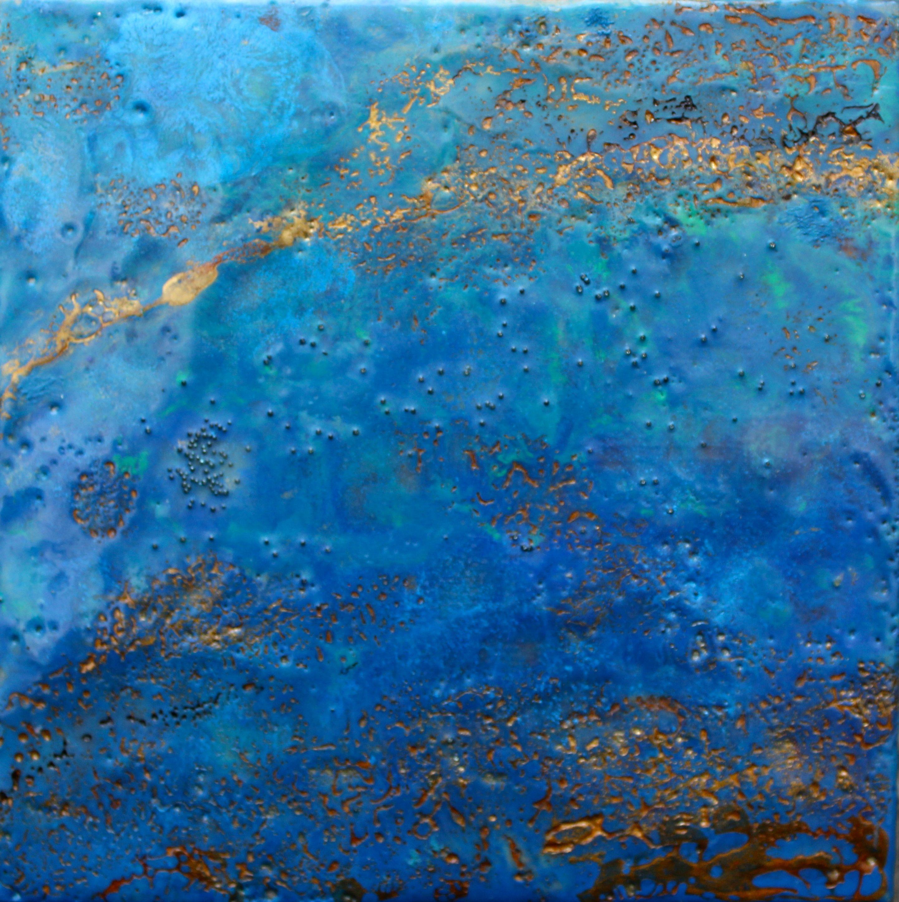 Laura Spring Abstract Painting - Encaustic Blue, Painting, Oil on Wood Panel