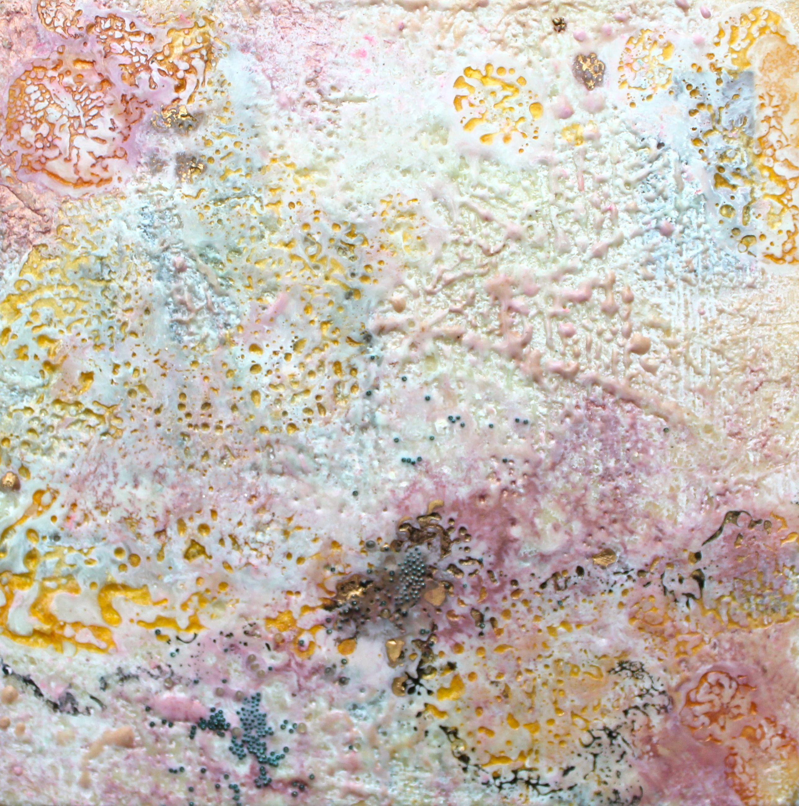 Laura Spring Abstract Painting - Encaustic Peach, Painting, Oil on Wood Panel
