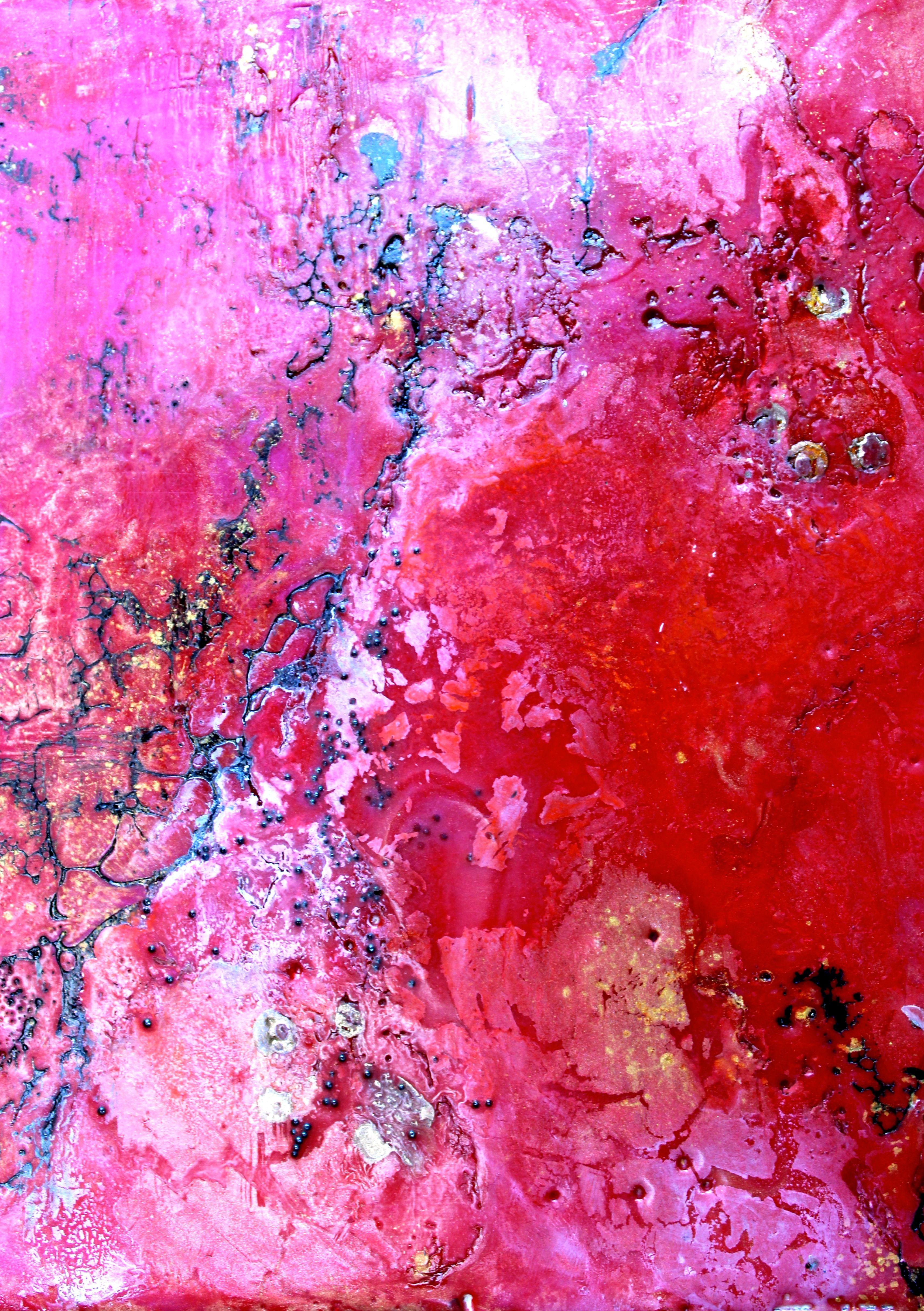 Encaustic Red, Painting, Oil on Wood Panel - Pink Abstract Painting by Laura Spring