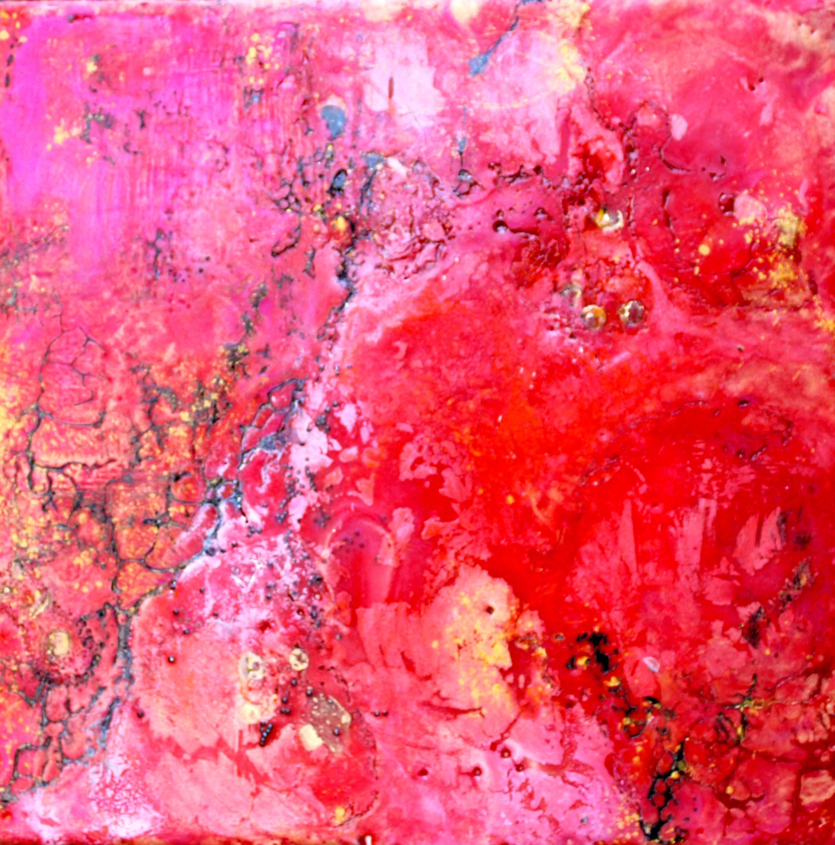 Laura Spring Abstract Painting - Encaustic Red, Painting, Oil on Wood Panel