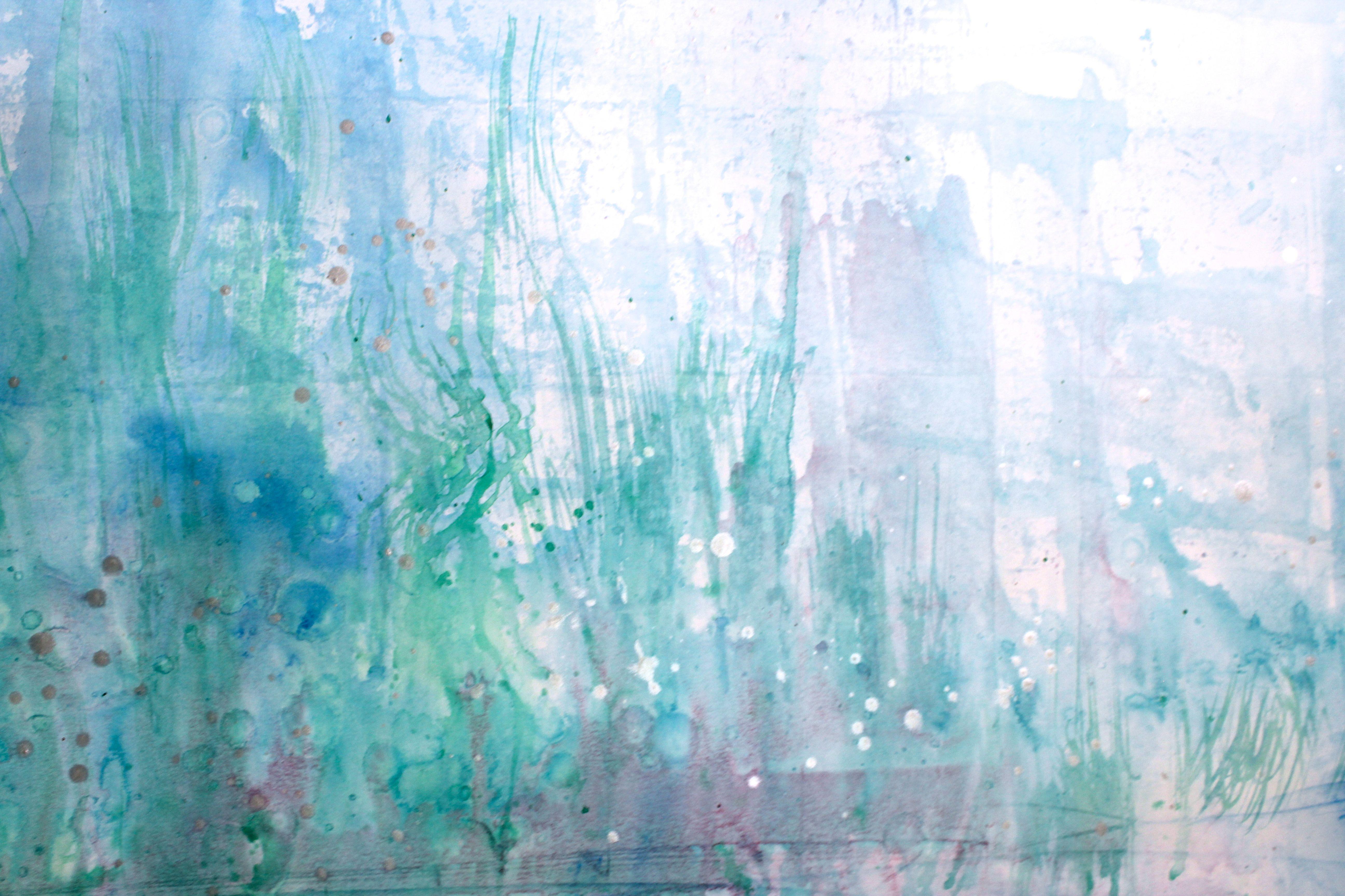 Susurros de hadas, Pintura, Acrílico sobre papel - Abstract Painting Azul de Laura Spring