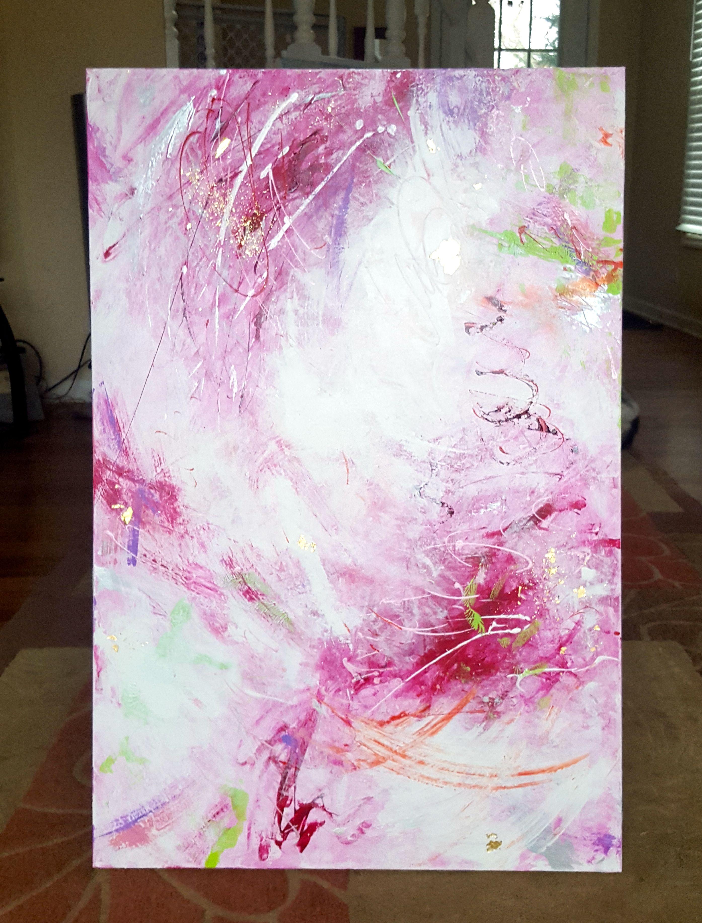 Vortice femminile, Pittura, Acrilico su tela - Abstract Painting Viola di Laura Spring