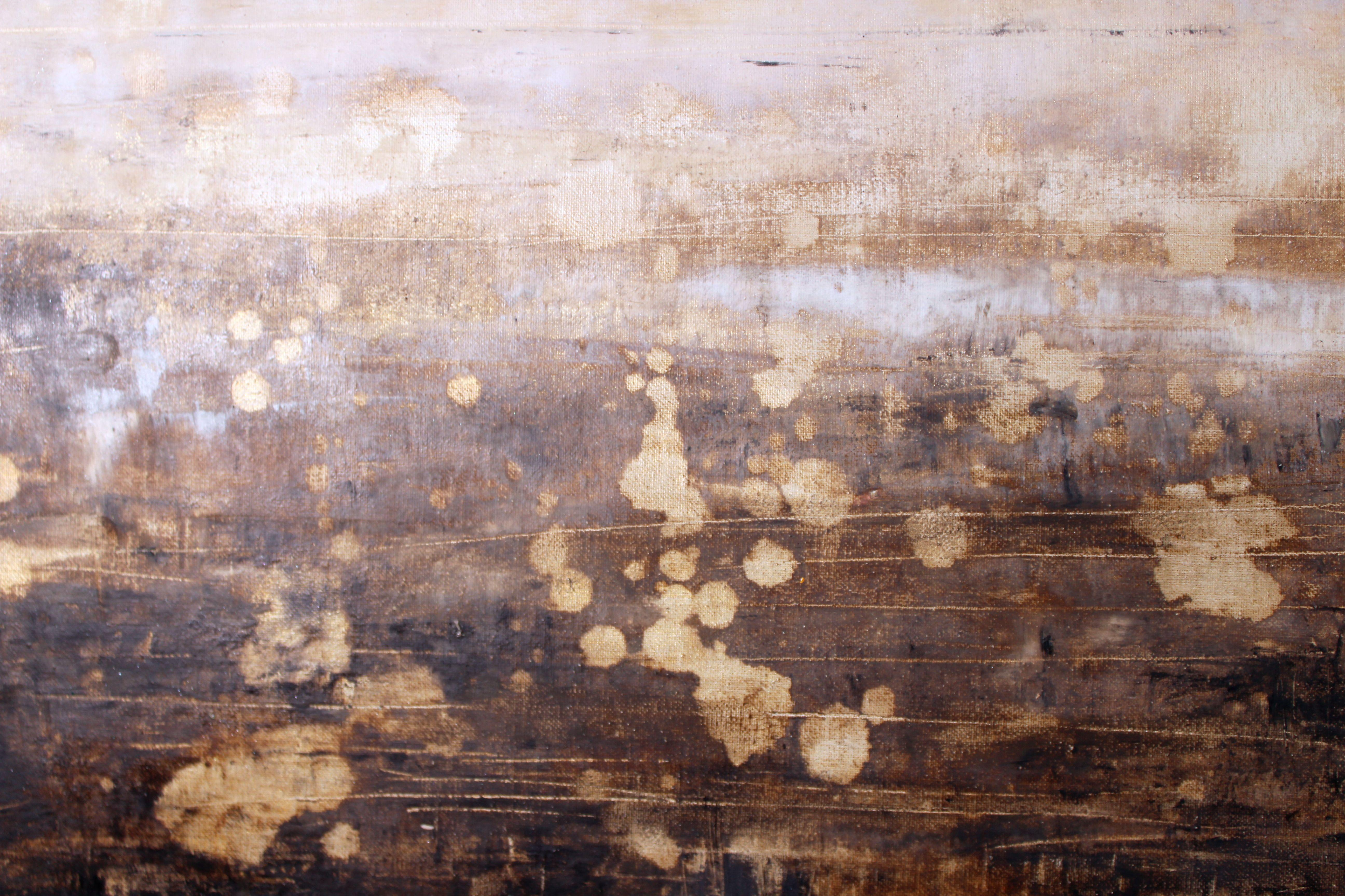 Fields, Painting, Oil on Paper - Beige Abstract Painting by Laura Spring