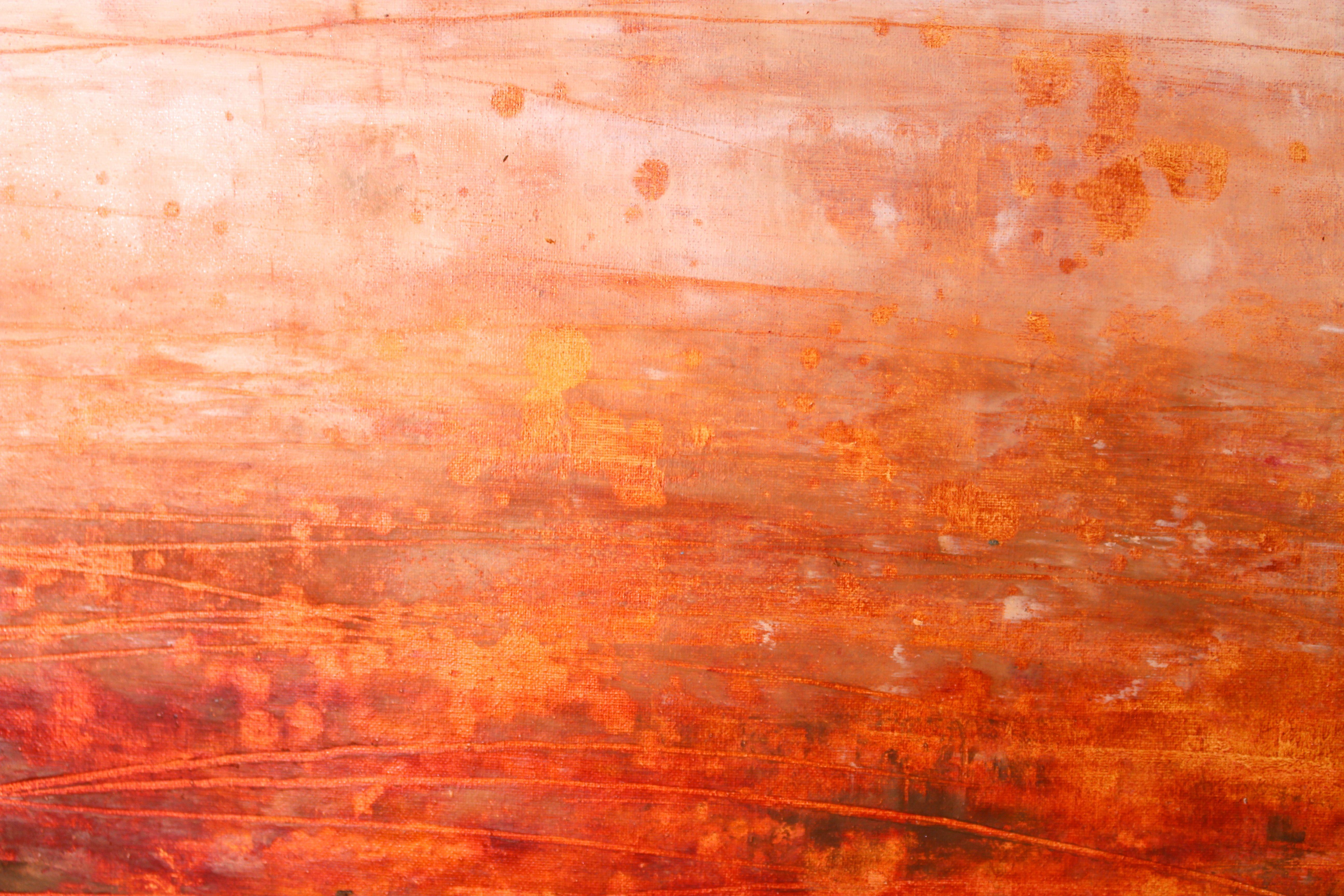 Fields, Painting, Oil on Paper - Orange Abstract Painting by Laura Spring