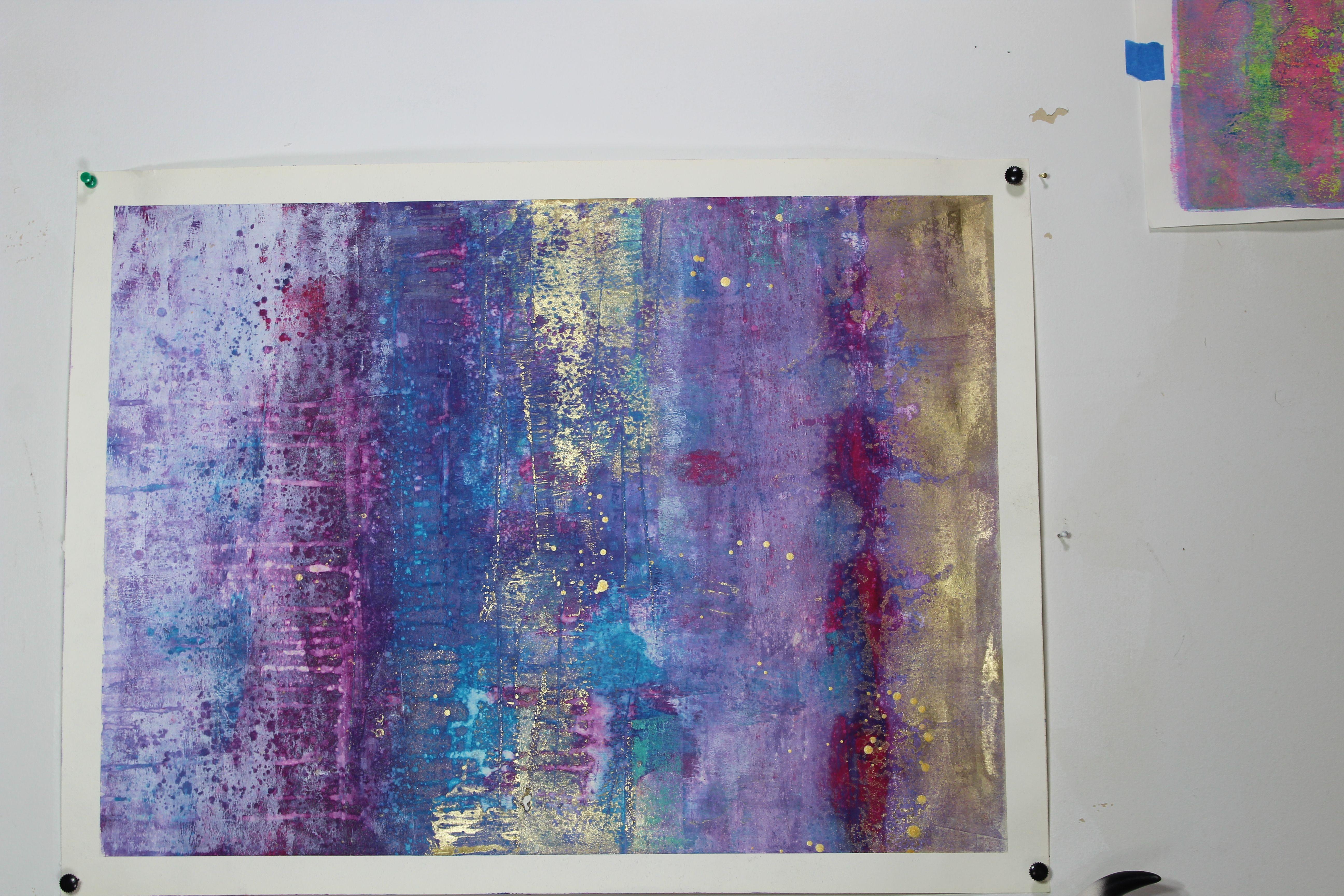 Gold Coast 4, Painting, Acrylic on Paper - Purple Abstract Painting by Laura Spring