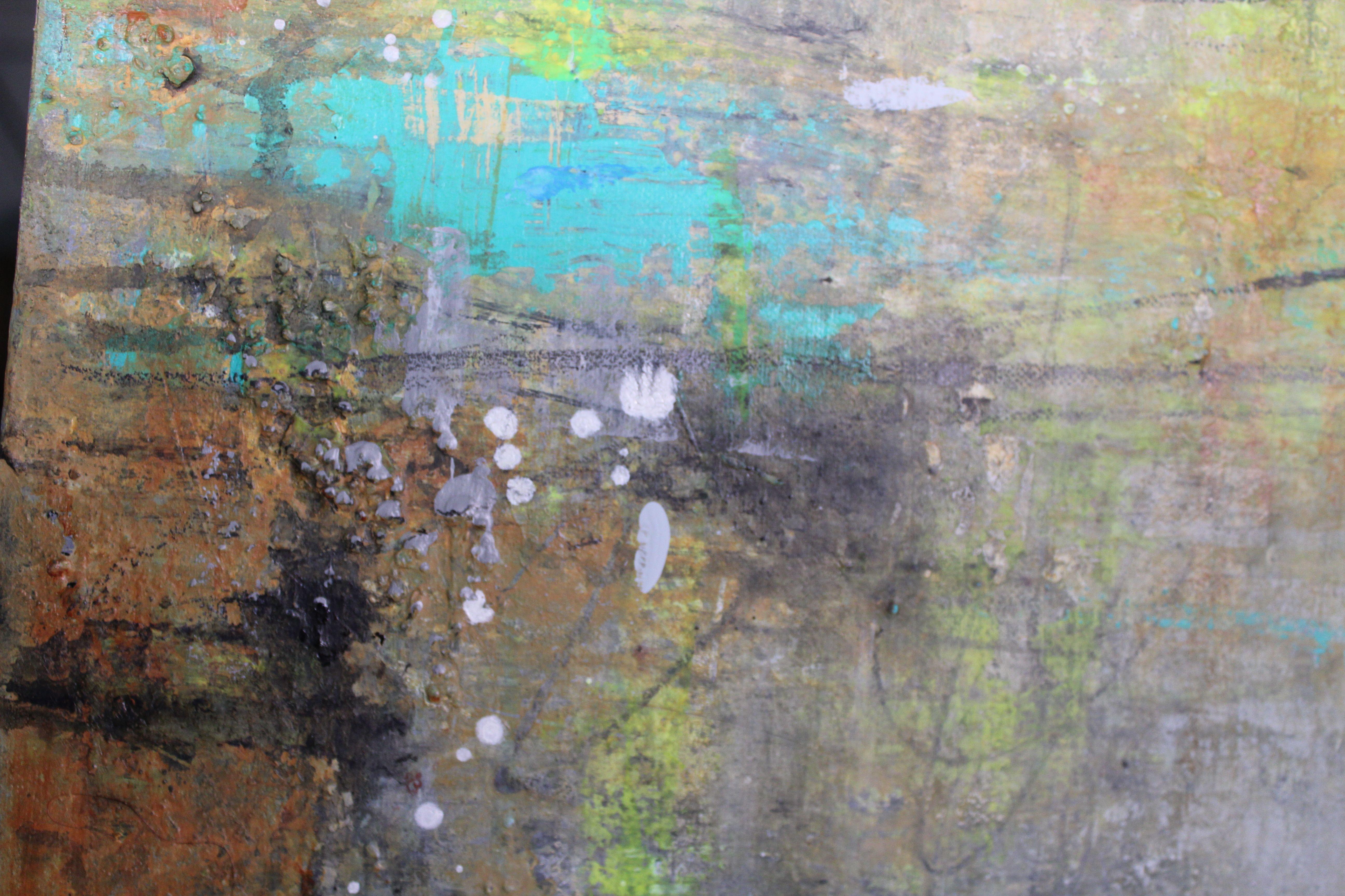 Grunge, Painting, Acrylic on Canvas - Gray Abstract Painting by Laura Spring