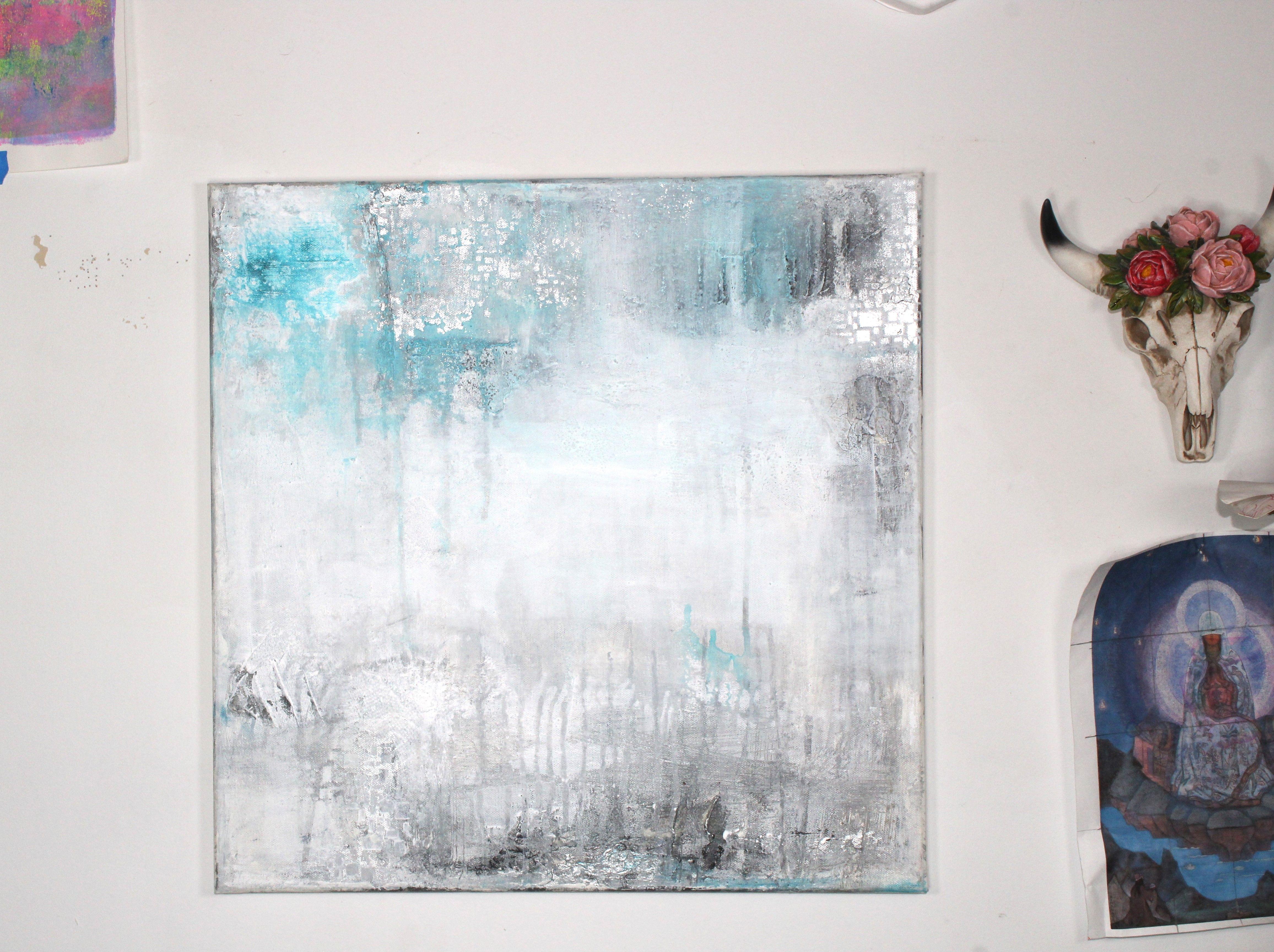 Abstract minimalistic painting , with silver accents and a lot of texture. This one of a kind painting is done in acrylic. I try my best to represent the true colors of the paintings in the photos, but sometimes you can see a slight difference in