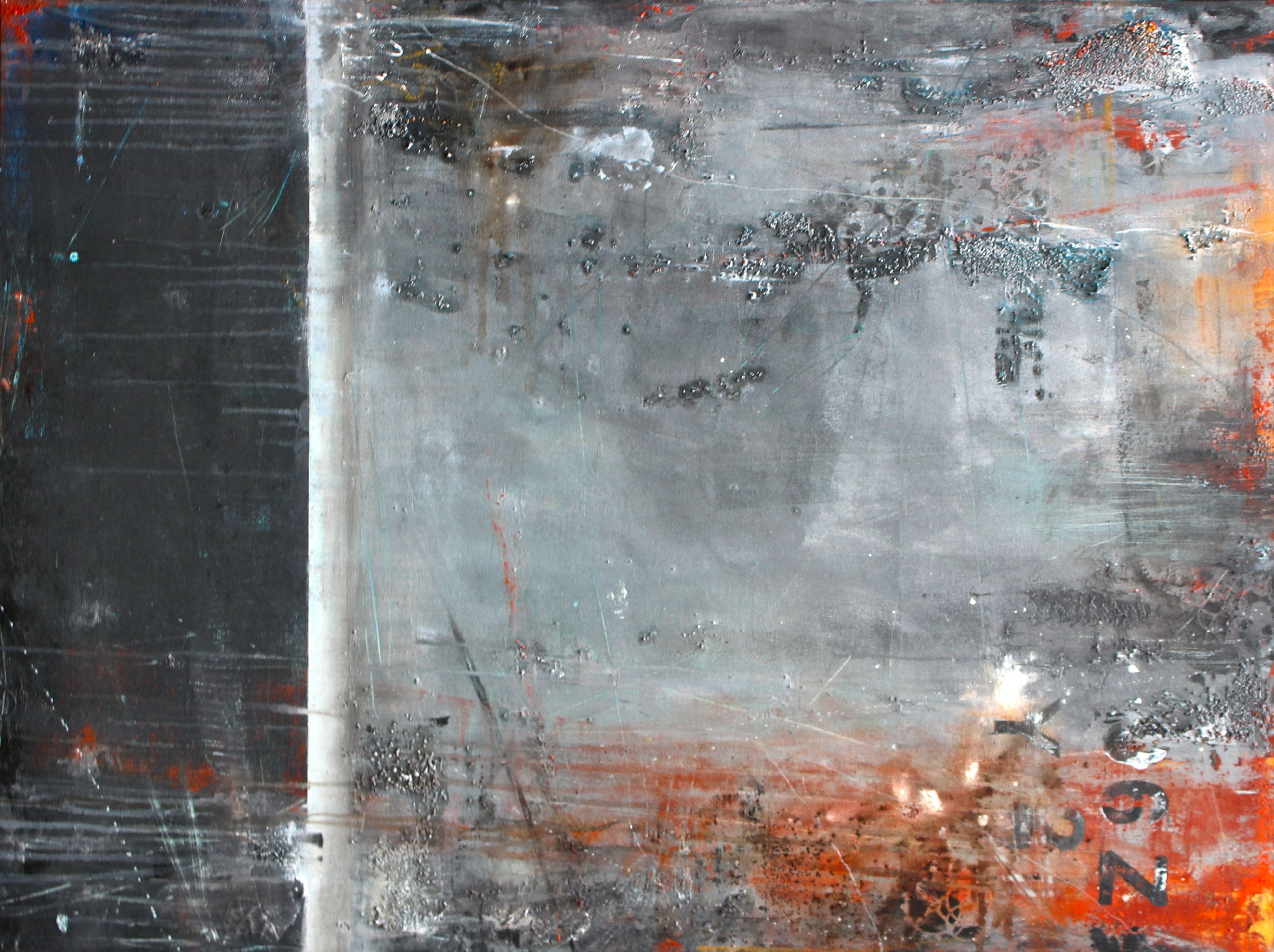 Industrial landscape 4, Painting, Acrylic on Canvas - Gray Abstract Painting by Laura Spring